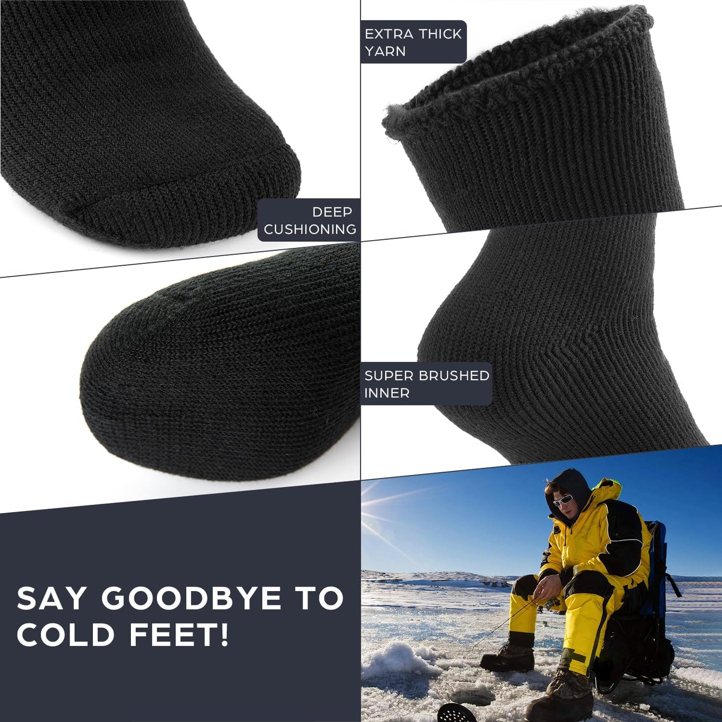 DG Hill Crew Socks for Men - Warm Socks for Women Winter Dress Socks - Work Boot Socks Cold Weather Heated Snow Sock 2 Pack