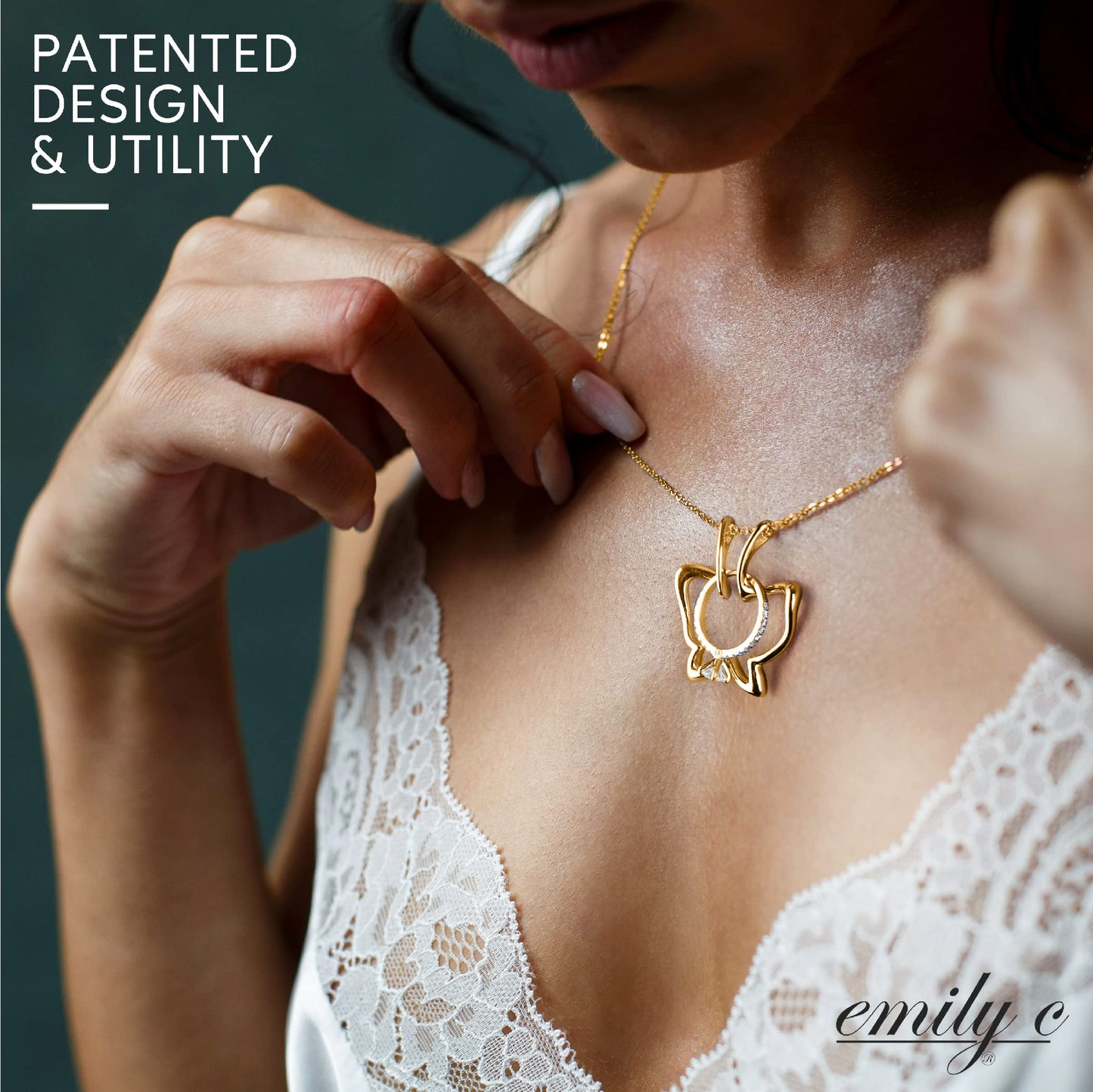 Emily C Ring Holder Necklace - Stainless Steel Necklace with Gold Finish - Engagement Gift for Doctors & Nurses - Gold Jewelry for Mom or Grandmother - Butterfly
