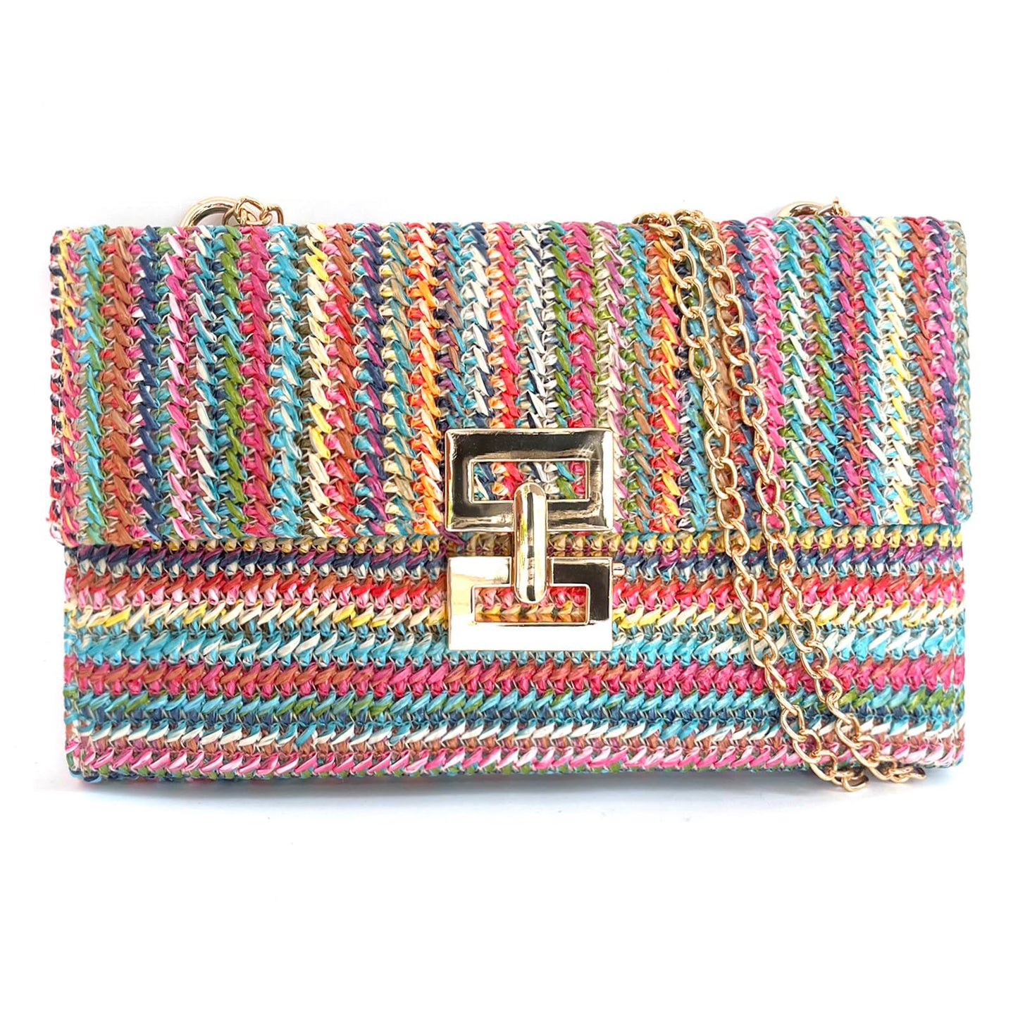 FantasyBear Summer Straw Cluth for women,Rattan Handbags for Women Wicker Purses for Vacation Beach (Multicolour With Chain)