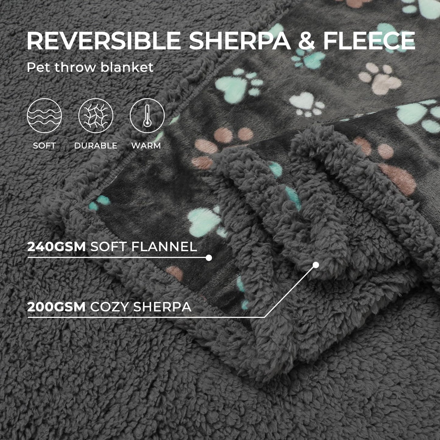 Luciphia Waterproof Pet Blankets for Couch Sofa Bed Cover Cat Liquid Pee Proof Washable Soft Fluffy Large Dog Blanket Reversible Furniture Protection Puppy Grey Paw Thicken Small（40" x 28"）