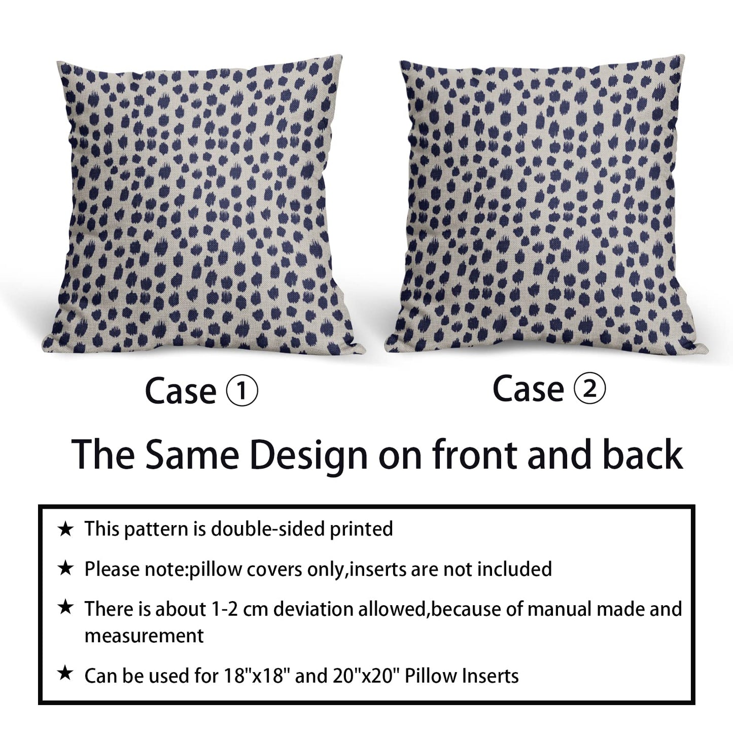 Navy Blue Cream Pillow Covers 18x18 Set of 2 Polka Dot Throw Pillows Outdoor Boho Design Brush Strokes Decorative Pillowcase Square Cushion Cover Linen Pillow Case for Home Sofa Couch Bed