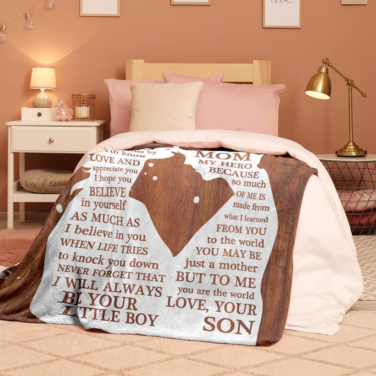 Carryeasy Mothers Day Birthday Gifts for Mom from Son I Love You Gifts for Mothers Gifts from Son for Mother Throw Blanket Wood 50" x 60"