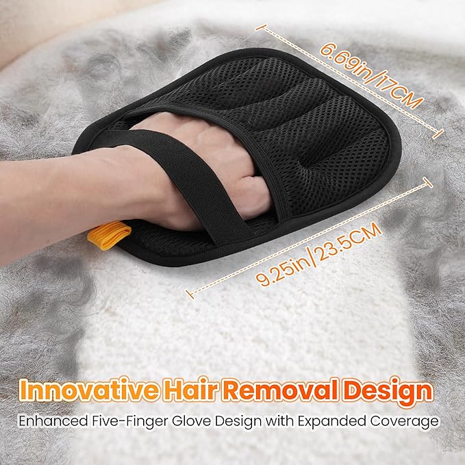 2 Pcs Pet Hair Removal Glove for Cats Dogs, 2025 Upgraded Five-Finger Electrostatic Glove for Deshedding Grooming, Reusable Washable Hair Remover for Furniture Couch Car Seat Carpet Bedding