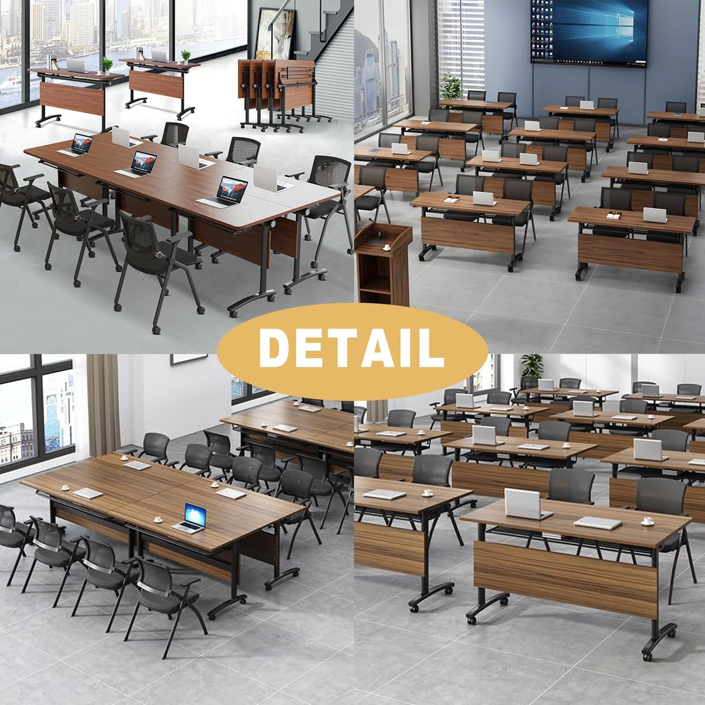 Generic, 1pcs, Modern, Brown Conference Table with Wheels for Training, Seminar, Meeting