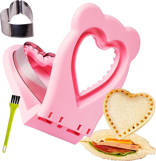 LEPCY Uncrustables Sandwich Maker Sealer Cutter, Crustless Sandwich Cutter, PB&J Uncrustable Maker - Color Pink, Heart Shape