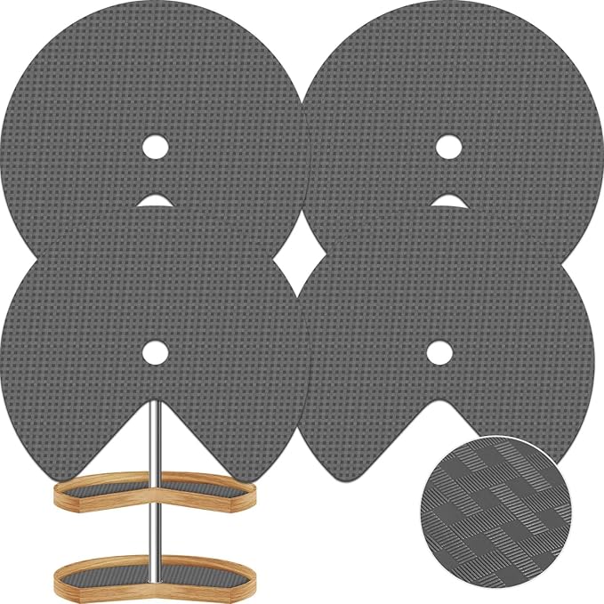 4 Pack 26In Lazy Susan Shelf Liner, Upgraded Composite Materials Circle Lazy Susan Liner for Kitchen Cabinets, Non Adhesive Liners Mats for Shelf Drawer Refrigerator Cupboard (4 Pack-Gray)