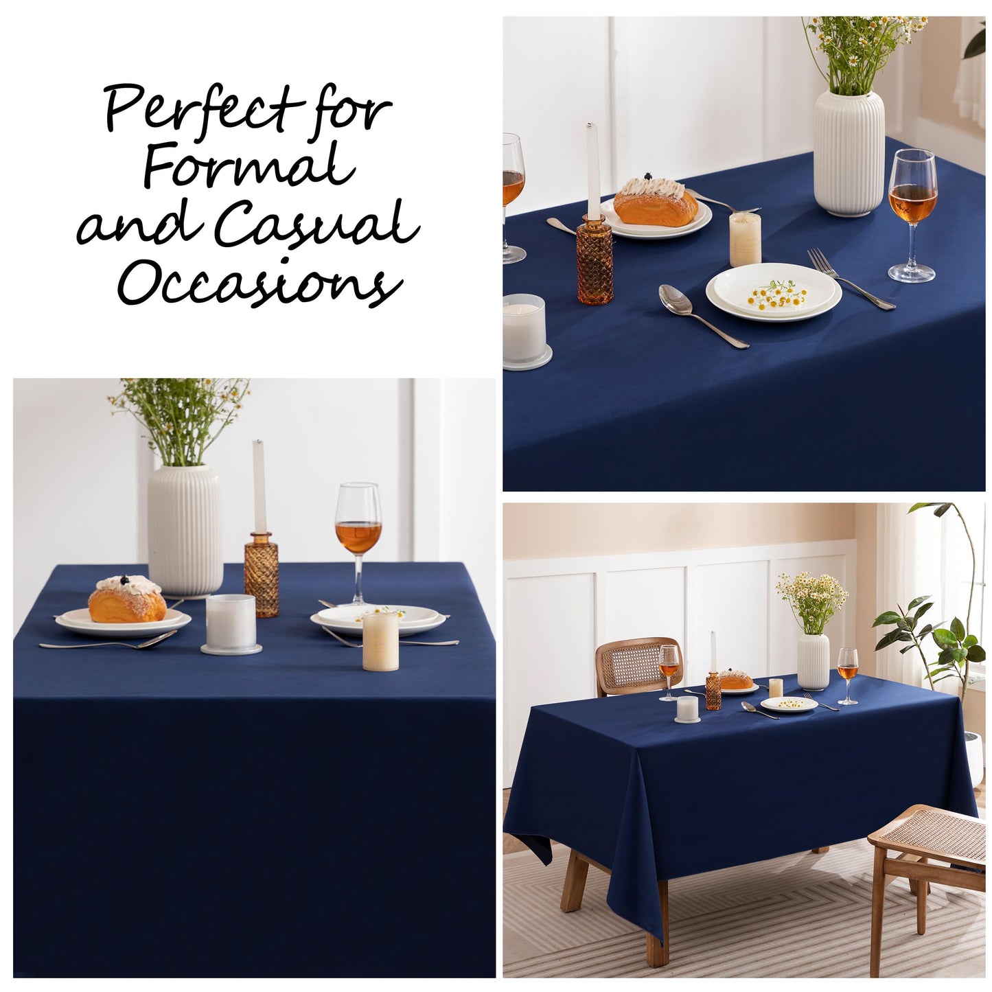 joybest 10 Pack Navy Blue Tablecloths 60x102 Inch Polyester Table Cloth, Stain and Wrinkle Resistant Washable Fabric Table Cover for Wedding, Party, Reception, Banquet, Dining