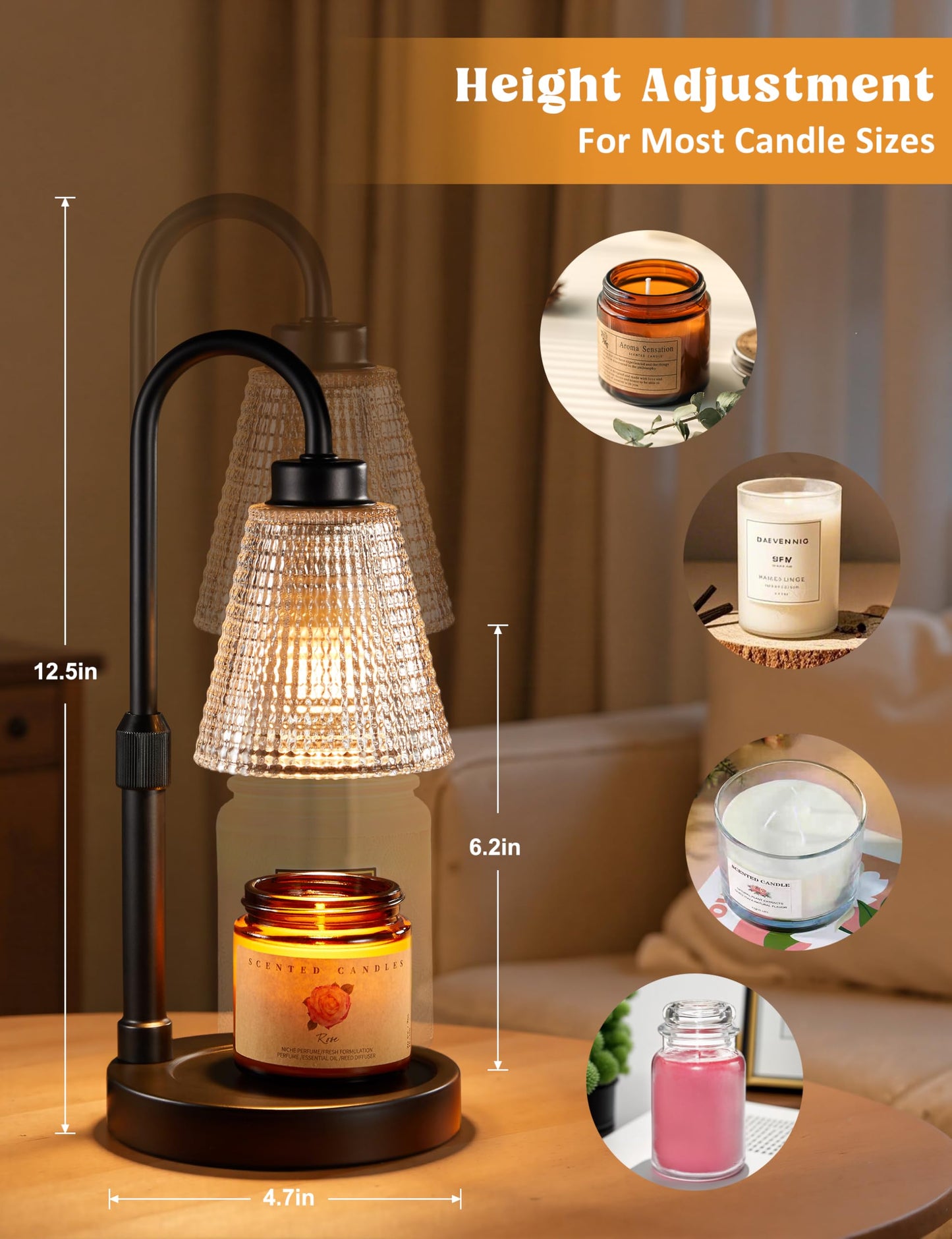 Innqoo Candle Warmer Lamp with Timer, Dimmable Candle Warmer for Jar Candles, Height Adjustable Wax Melts Warmer, Birthday Gifts for Women Mom, House Warming Gifts New Home Decor