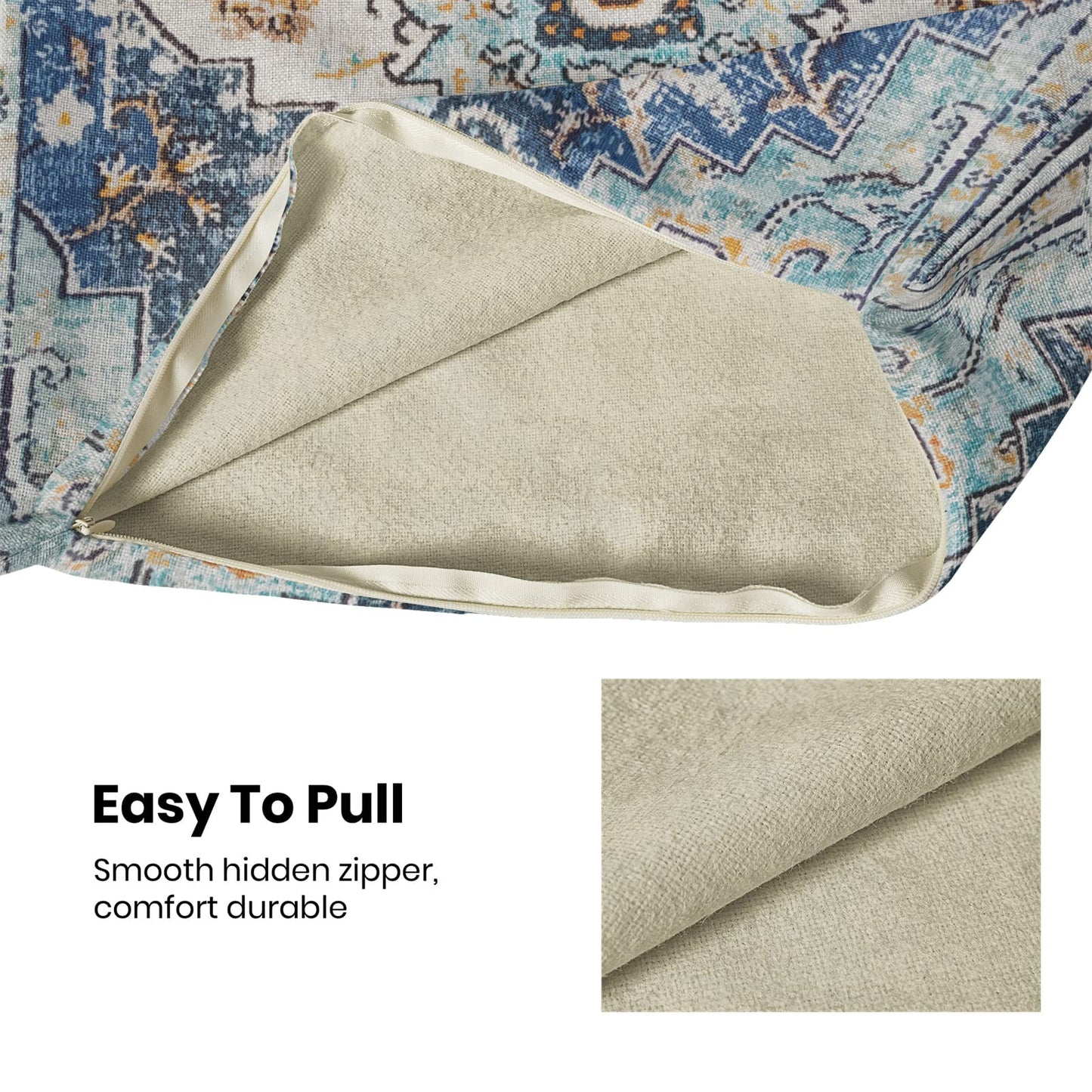 BETGINY Boho Pillow Covers 18x18, Blue and Teal Ethnic Design Outdoor Decorative Throw Pillows for Couch, Carpet Pattern Decor Cushion Cover 2 Pcs Farmhouse Linen Pillowcase for Bed Car Safa