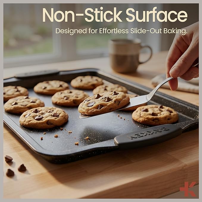 BAKKENMaster 6-Piece Nonstick Gray Marble Coated Bakeware Set - Professional Quality Carbon Steel Pans with Silicone Handles - Ideal for Oven, Refrigerator, Freezer - Dishwasher Safe