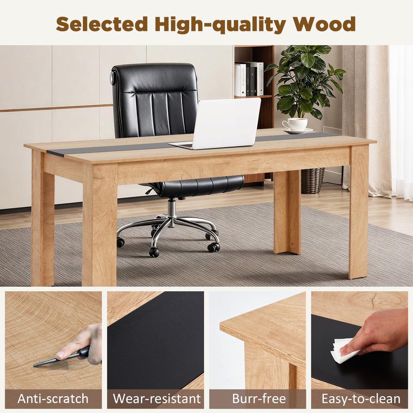 ECOTOUGE 63" Modern Computer Desk, Large Home Office Desk with L-Shaped Legs, Wooden Rustic Writing Table Workstation for Office, Study, Gaming, Natural & Black