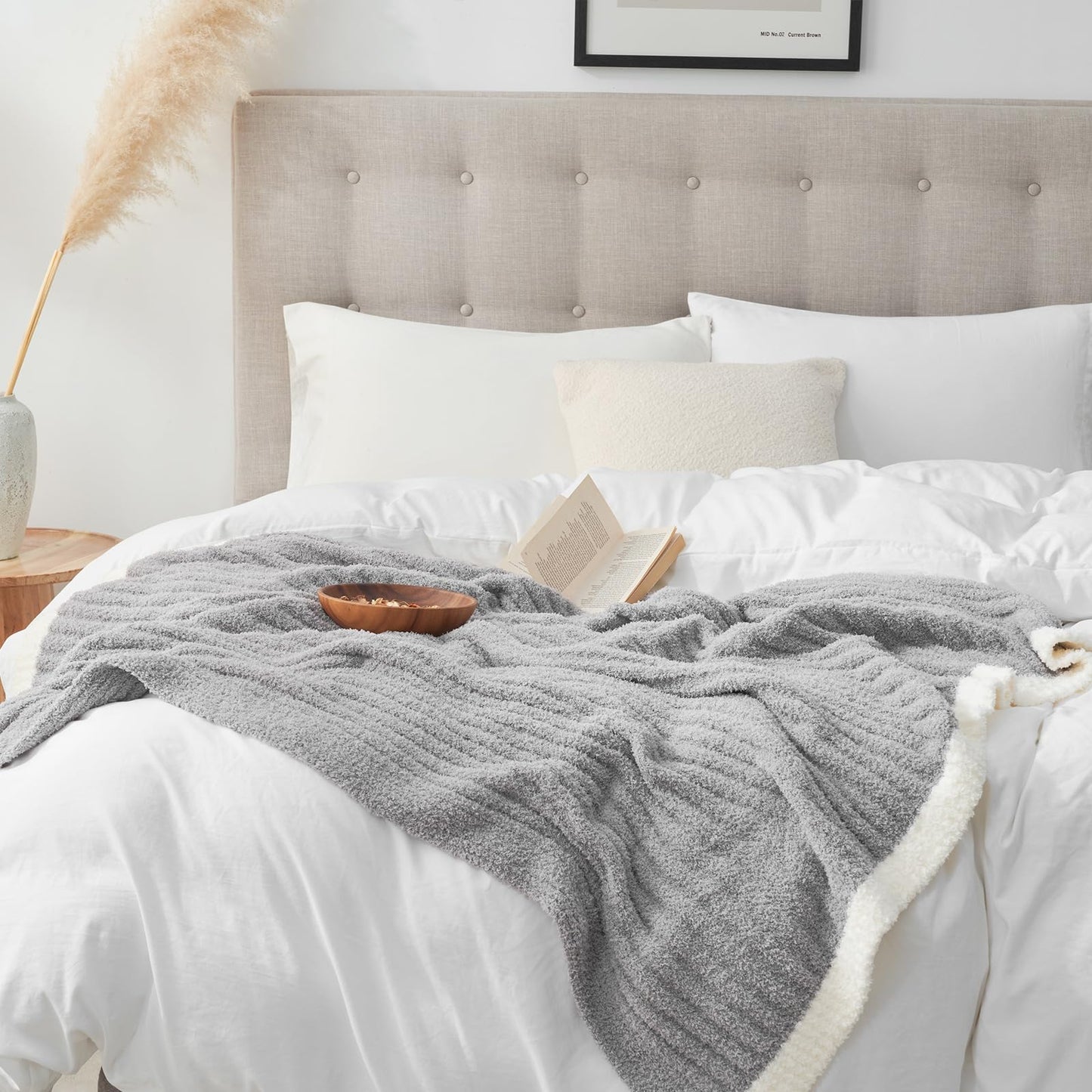 Snuggle Sac Soft Ribbed Throw Blanket for Couch, Microfiber Fluffy Knit Throws, Luxurious Fuzzy Blankets for Couch, Sofa, Travel, Grey, 50x60 inches