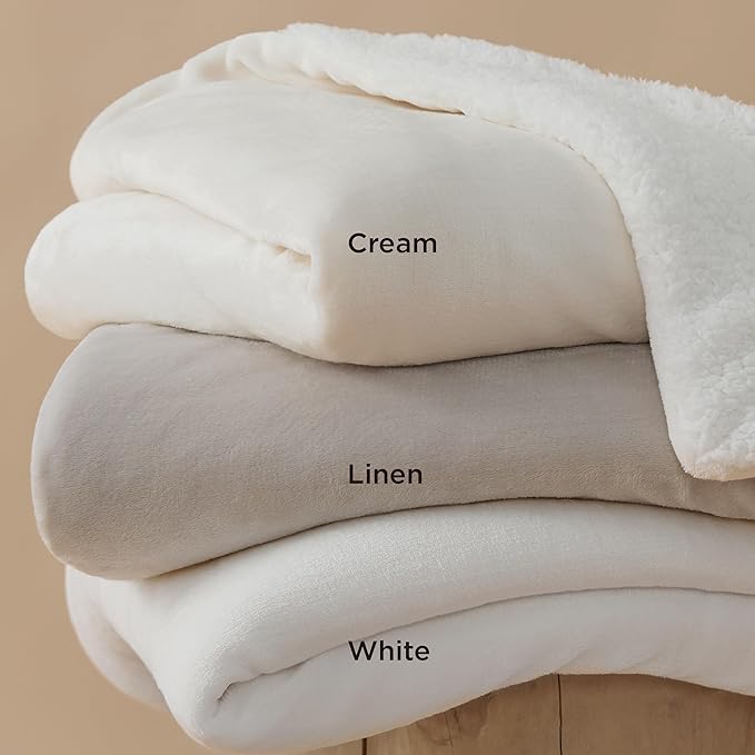 Bedsure Sherpa Fleece Throw Blanket Twin Size for Couch - Thick and Warm, Soft Fuzzy Plush Twin Blanket for Winter, Linen, 60x80 Inches