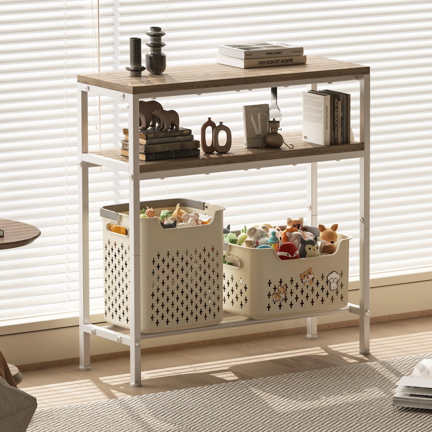 Homeiju Entryway Table with Storage, 3-Tier Console Table 31.5" Width, Industrial Sofa Table with Open Shelves, Foyer Tables for Entryway, Hallway, Kitchen, Living Room and Bedroom, Light Coffee