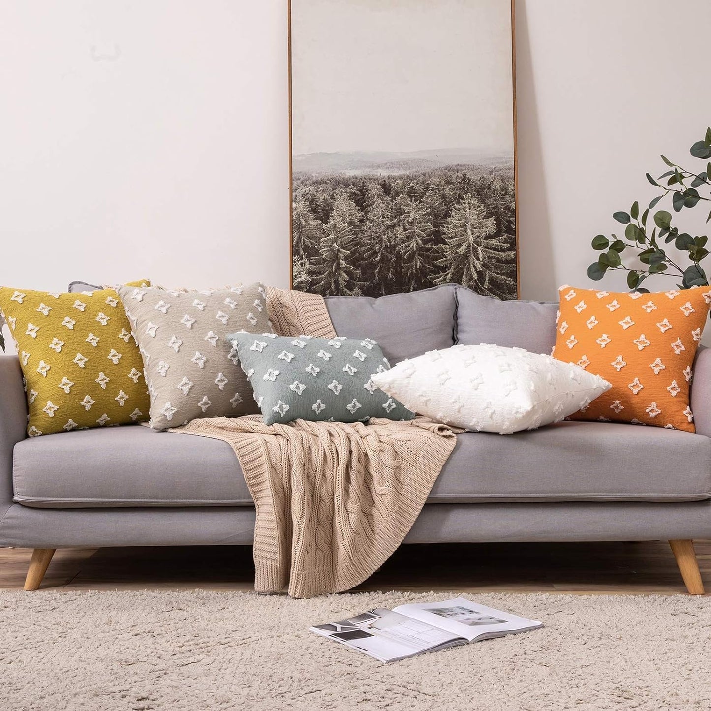 MIULEE Set of 2 Decorative Throw Pillow Covers Rhombic Jacquard Pillowcase Soft Square Cushion Case for Summer Spring Couch Sofa Bed Bedroom Car Living Room 18x18 Inch Yellow