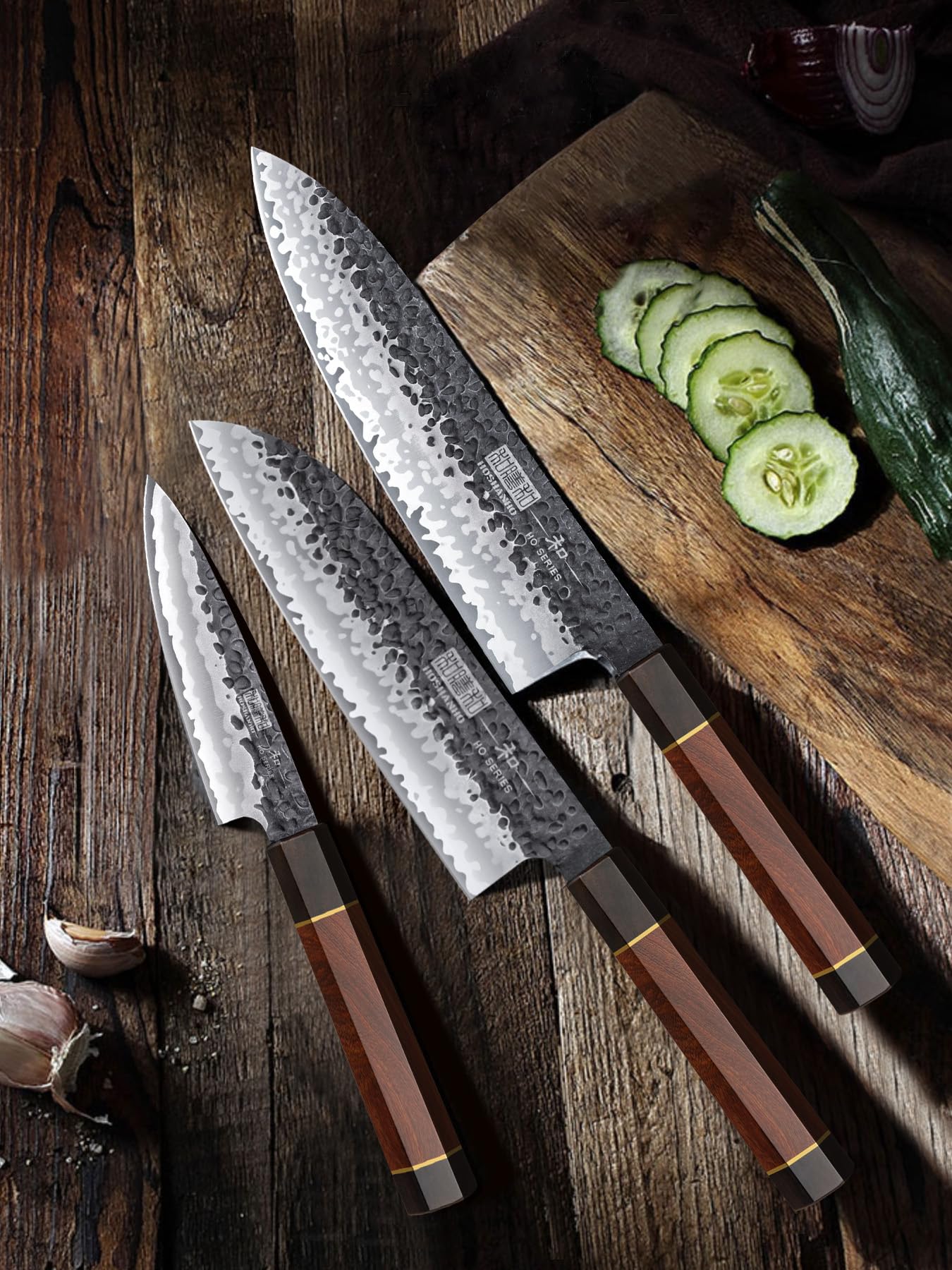HOSHANHO 3 Pieces Knife Set, Professional High Carbon Steel Kitchen Knives Set, Ultra Sharp Japanese Chef Knife Set with Ergonomic Handle & Gift Box