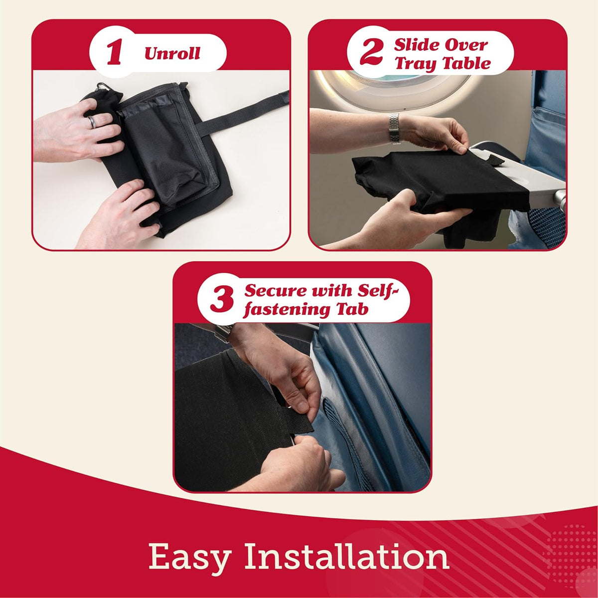 Lusso Gear Premium Black Airplane Tray Table Cover with 5 Compartments - Sanitary, Machine-Washable, Foldable - Black