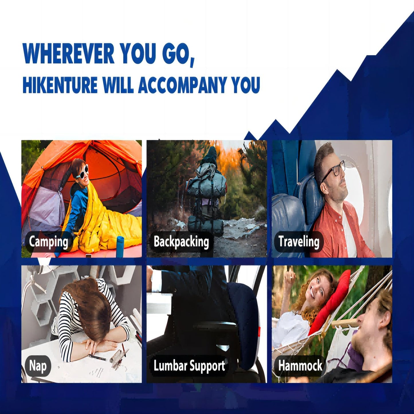 Hikenture Inflatable Pillow for Camping, Washable Backpacking Pillow for Sleeping, Ultralight Blow Up Pillows with Removable Cover, Portable&Compact Hiking Pillow for Beach, Travel, Outdoor(Blue)