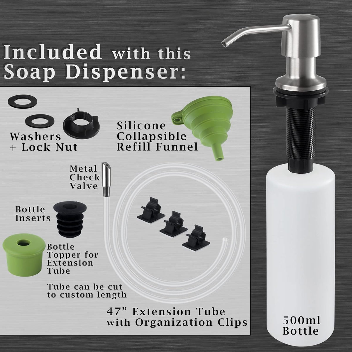 Styever Soap Dispenser for Kitchen Sink with Pump -16oz Bottle Built in Countertop Dish soap Dispenser with 4 Inch Spout- Oil Rubbed Bronze Sink Soap Dispenser Extension Kit with 47 Inch Tube