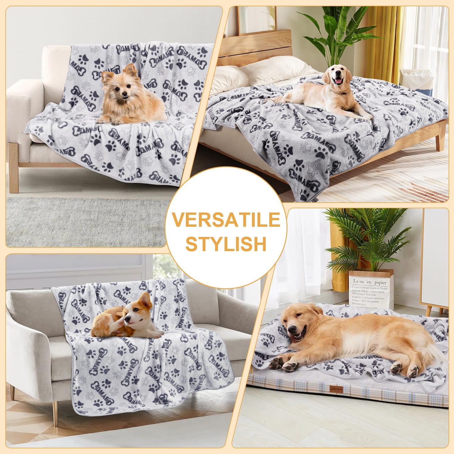 Gowyeg Soft Dog Blanket for Large Dogs - Fluffy Pet Blanket for Cats & Puppy, Reversible Paw Print Design Throw Blanket for Bed, Couch, or Travel - 41x31 Inch, Gray