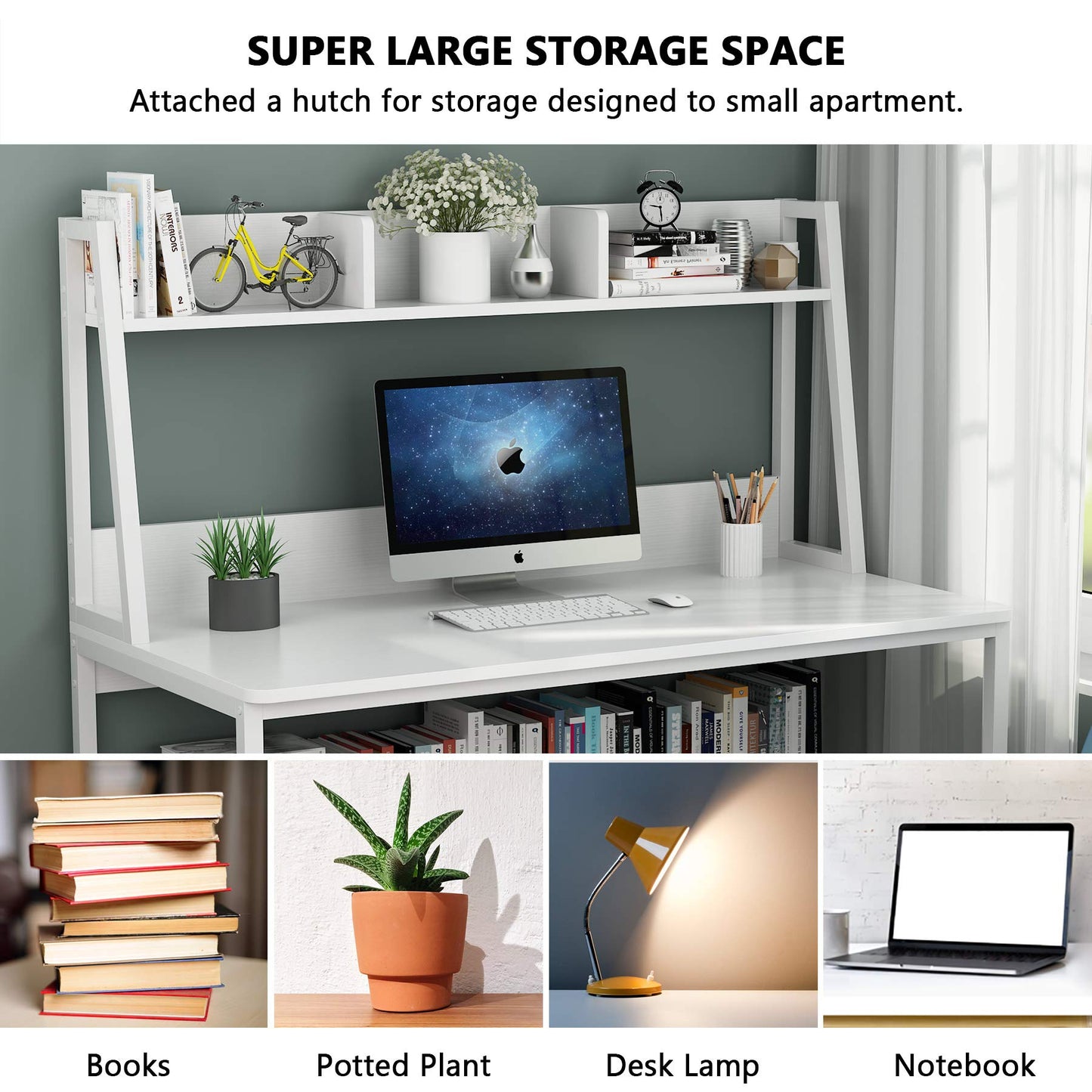 Tribesigns Computer Desk with Hutch, 47 inches Home Office Desk with Space Saving Design with Bookshelf for Small Spaces