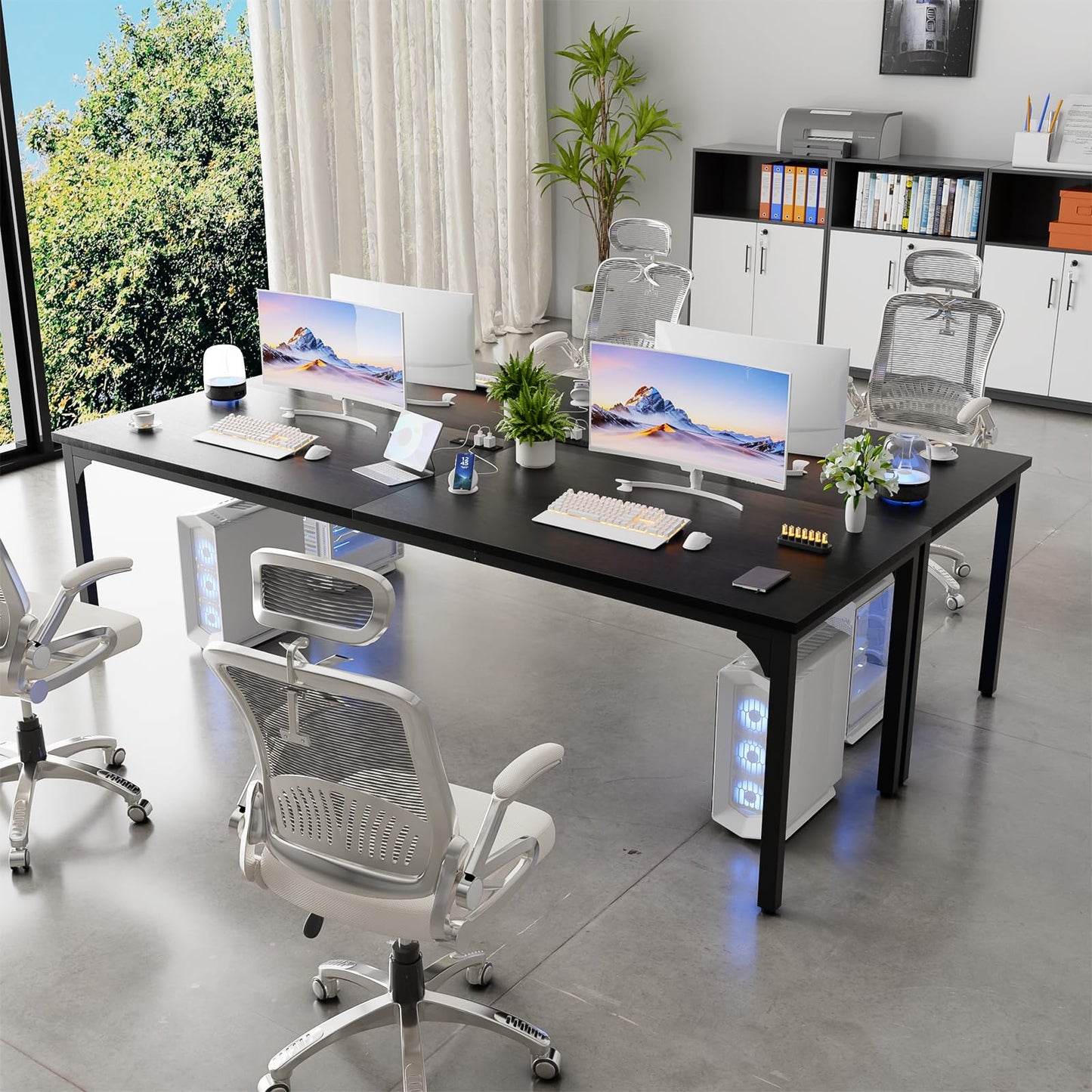 Unikito 78.7 Inches 2 Person Desk with Power Outlet, Long Double Home Office Computer Desks, Large Simple Desk, Modern Study Writing Table Workstation, Large Legroom, Metal Frame, Black