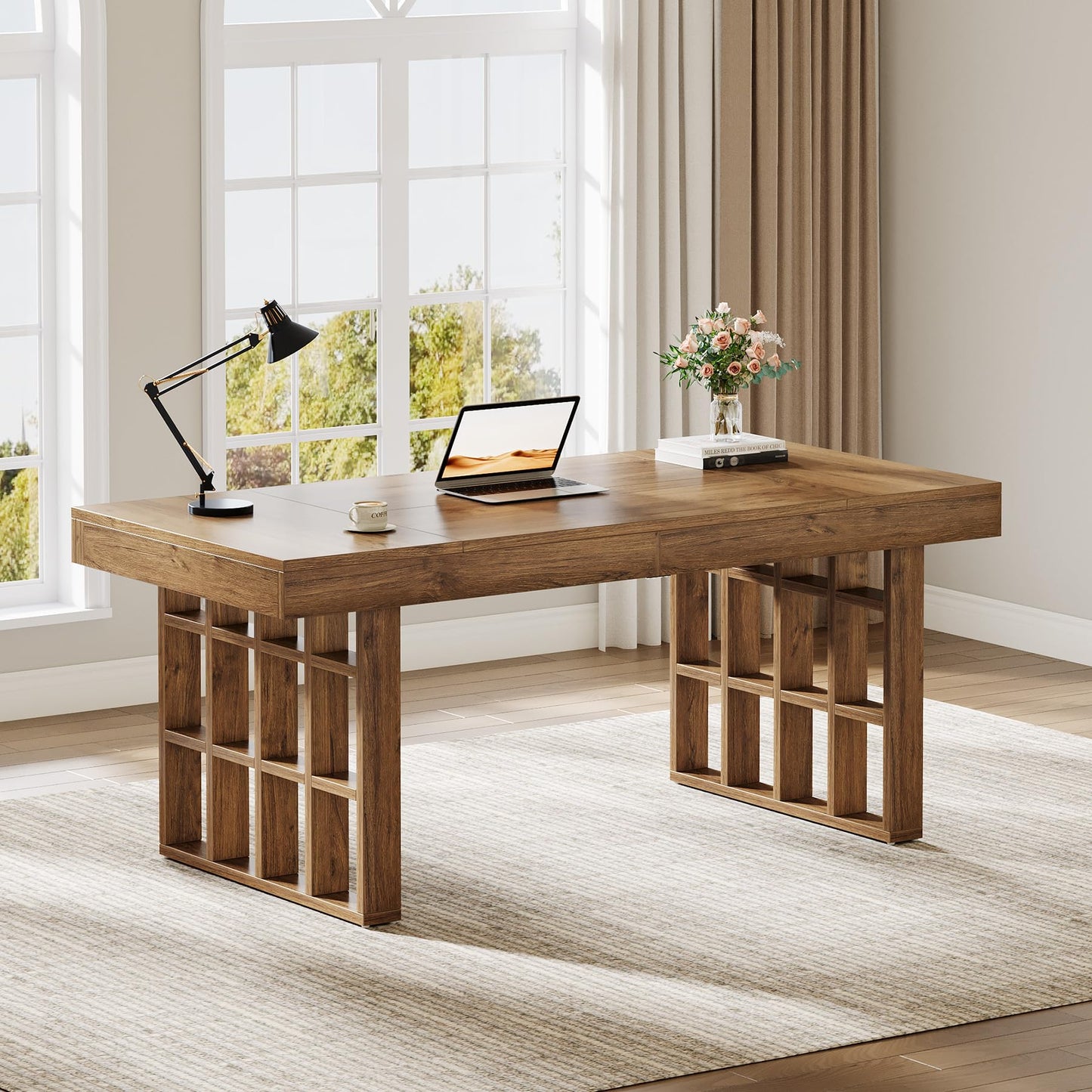 Tribesigns 62.9-Inch Computer Desk, Large Office Executive Desk with Double Pedestal, Simple Wooden Writing Study Table for Home Office