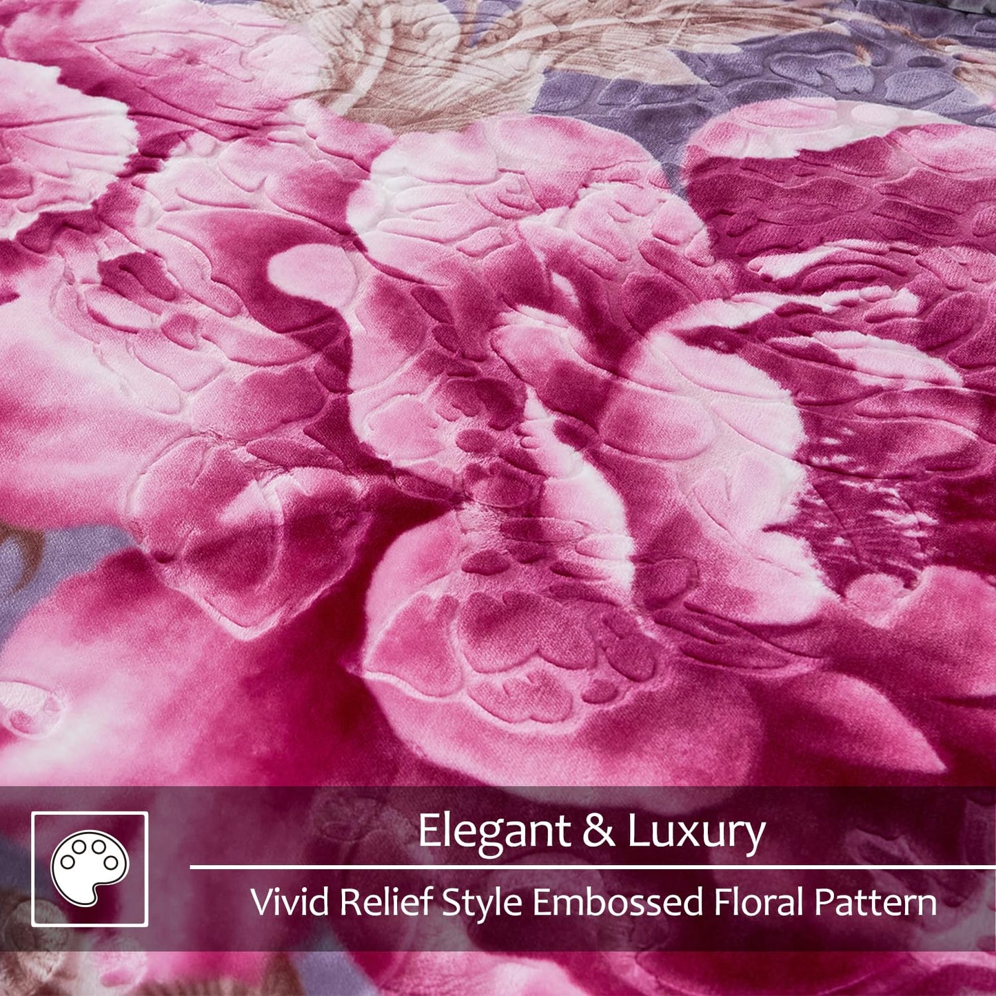 JYK Korean Faux Mink Fleece Blanket 83" X 91", 5.7 LB - 2 Ply Reversible Soft Warm Plush Flannel Blanket (Peony/Peony, King)