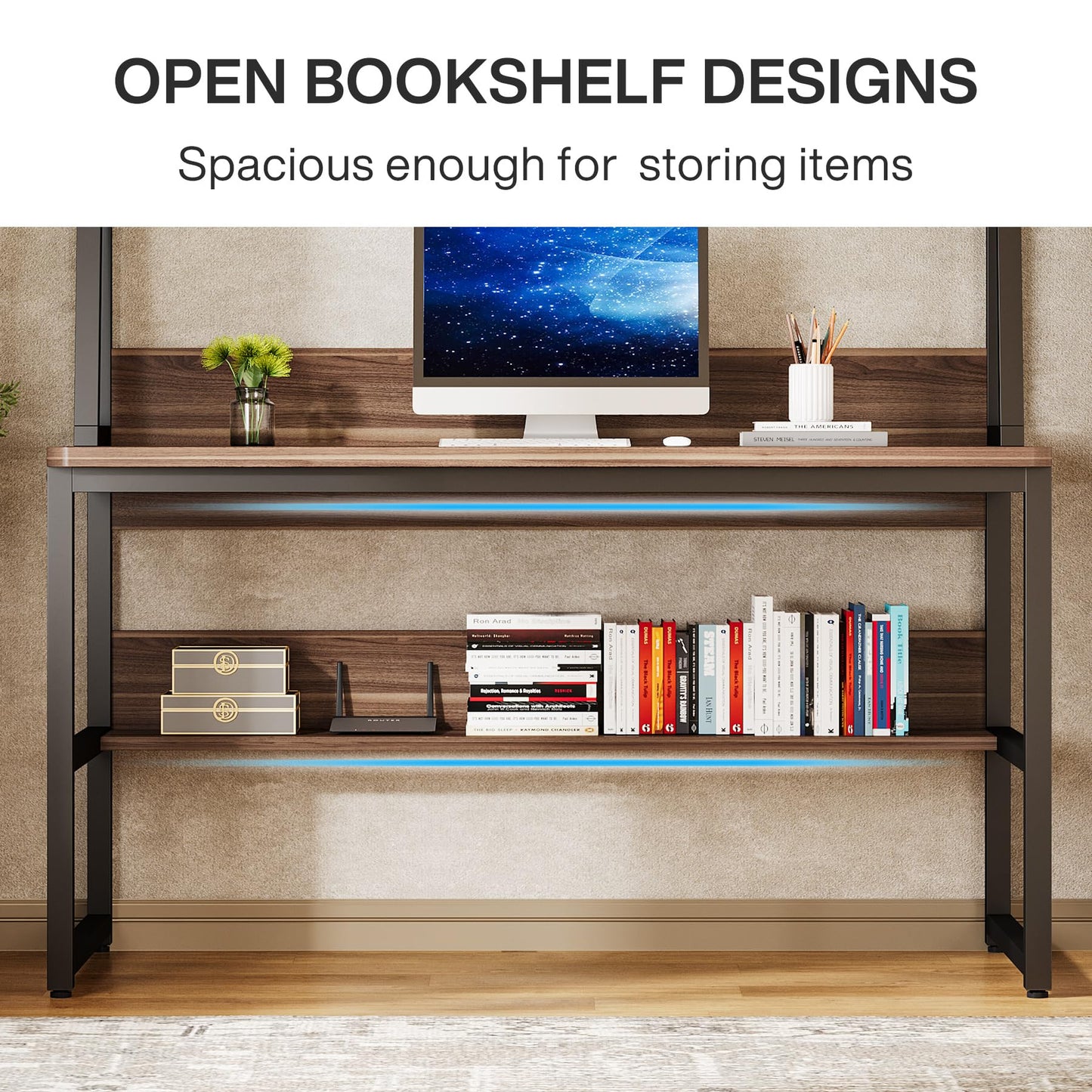 Tribesigns Computer Desk with Hutch, 47 inches Home Office Desk with Space Saving Design with Bookshelf for Small Spaces