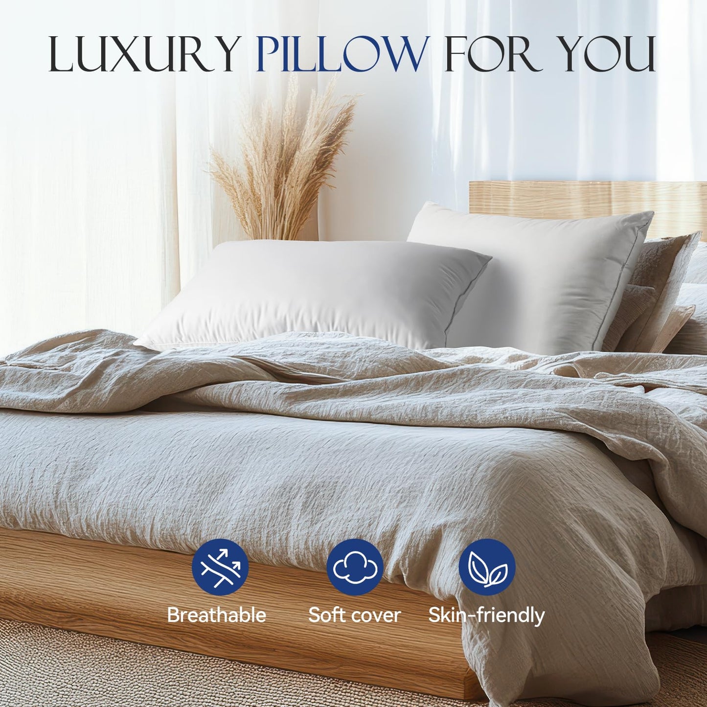 Down Feather Pillows with Adjustable Loft, Adjustable Firmness Bed Pillows Queen Size, Soft and Supportive Hotel Collection Pillow for Back Stomach Side Sleepers, Oeko-TEX Certified (20" x 30")