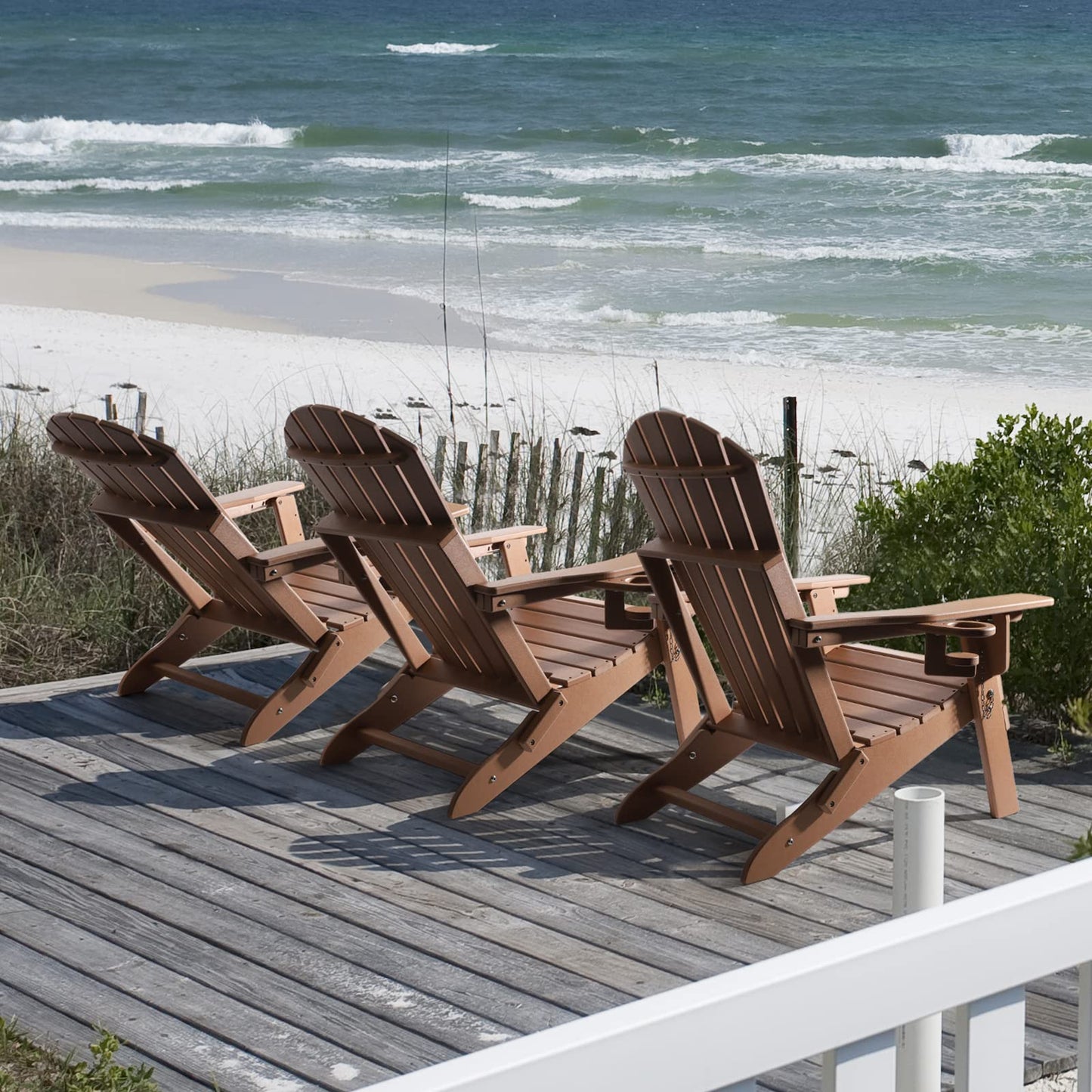 FUNBERRY Folding Adirondack Chair with Adjustable Backrest, HDPE All Weather Fire Pit Chairs with Cup Holder