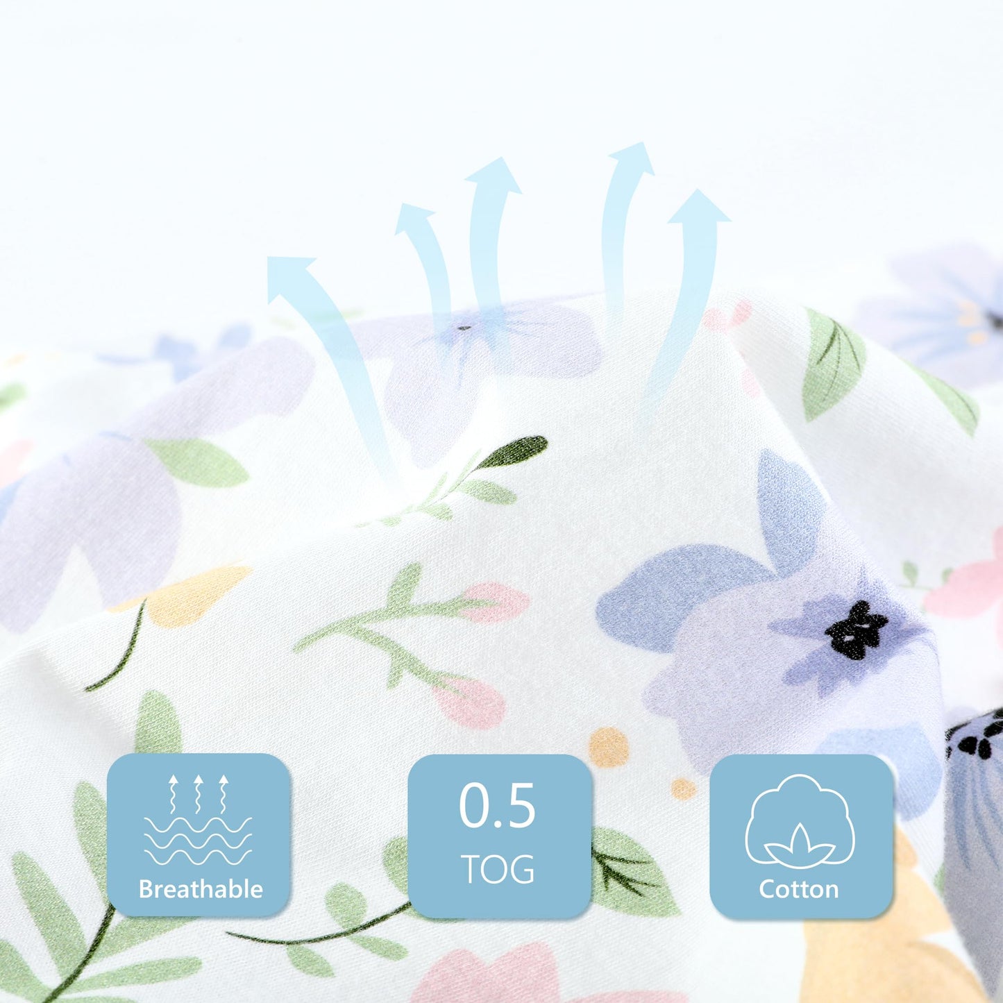 TILLYOU Sleep Sack 6-12 Months - 0.5 TOG Baby Wearable Blanket with 2-Way Zipper, Lightweight Cotton Summer Sleeping sack 2 Pack, Brilliant little flowers and purple