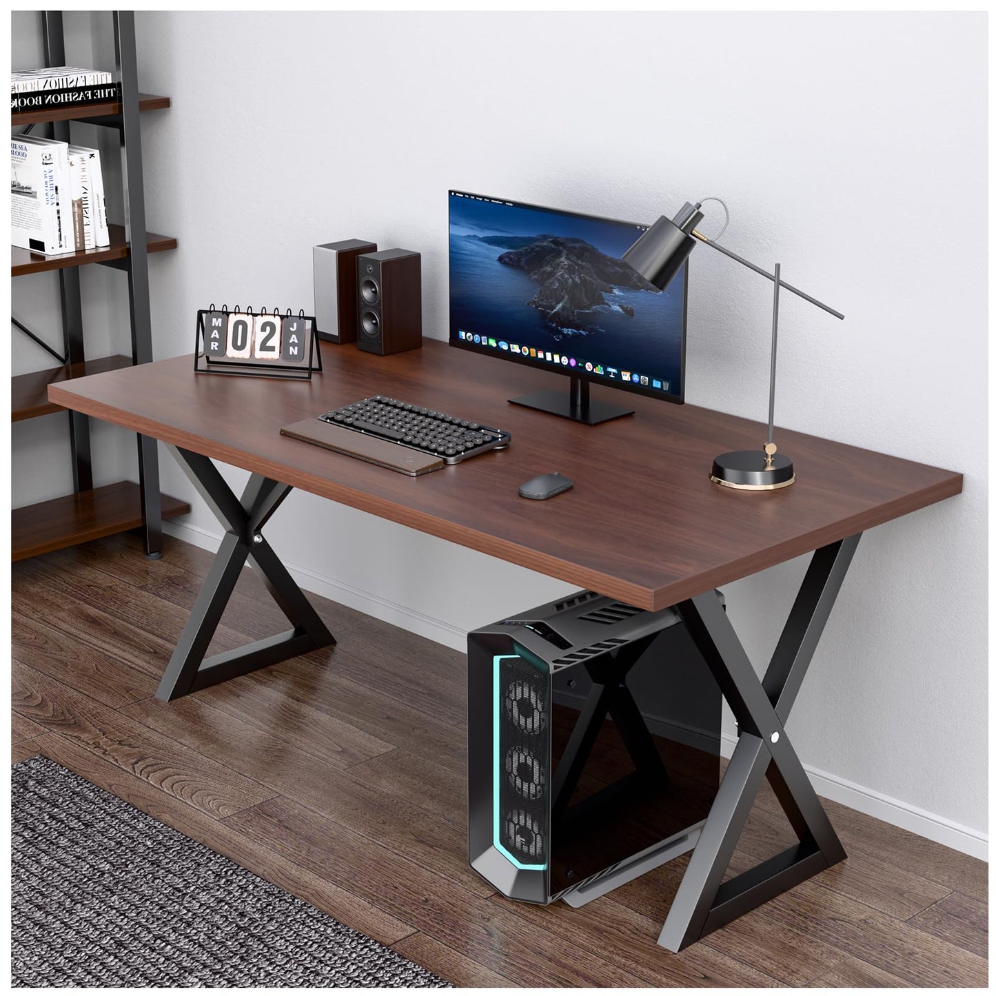 Haiwutechy Heavy Duty Computer Desk 47 x 24 Inch Rustic Sturdy Workstation Business Furniture Study Writing Table for Home Office Company School Dorm Apartment (Brown, 47")