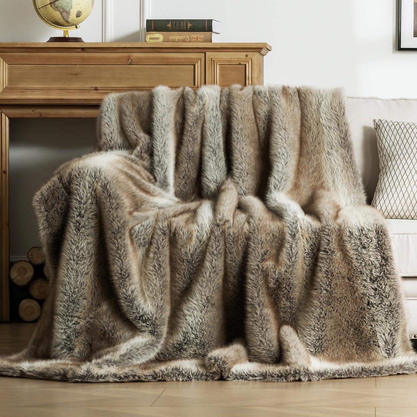 OMERAI Faux Fur Blanket, Ultra Soft Luxury Fuzzy Throw Blanket, Long Pile Plush Cozy Warm Decorative Blanket for Couch, Sofa, Chair, Bed, Heavy Weight, 50" x 60", Yellow Stripes