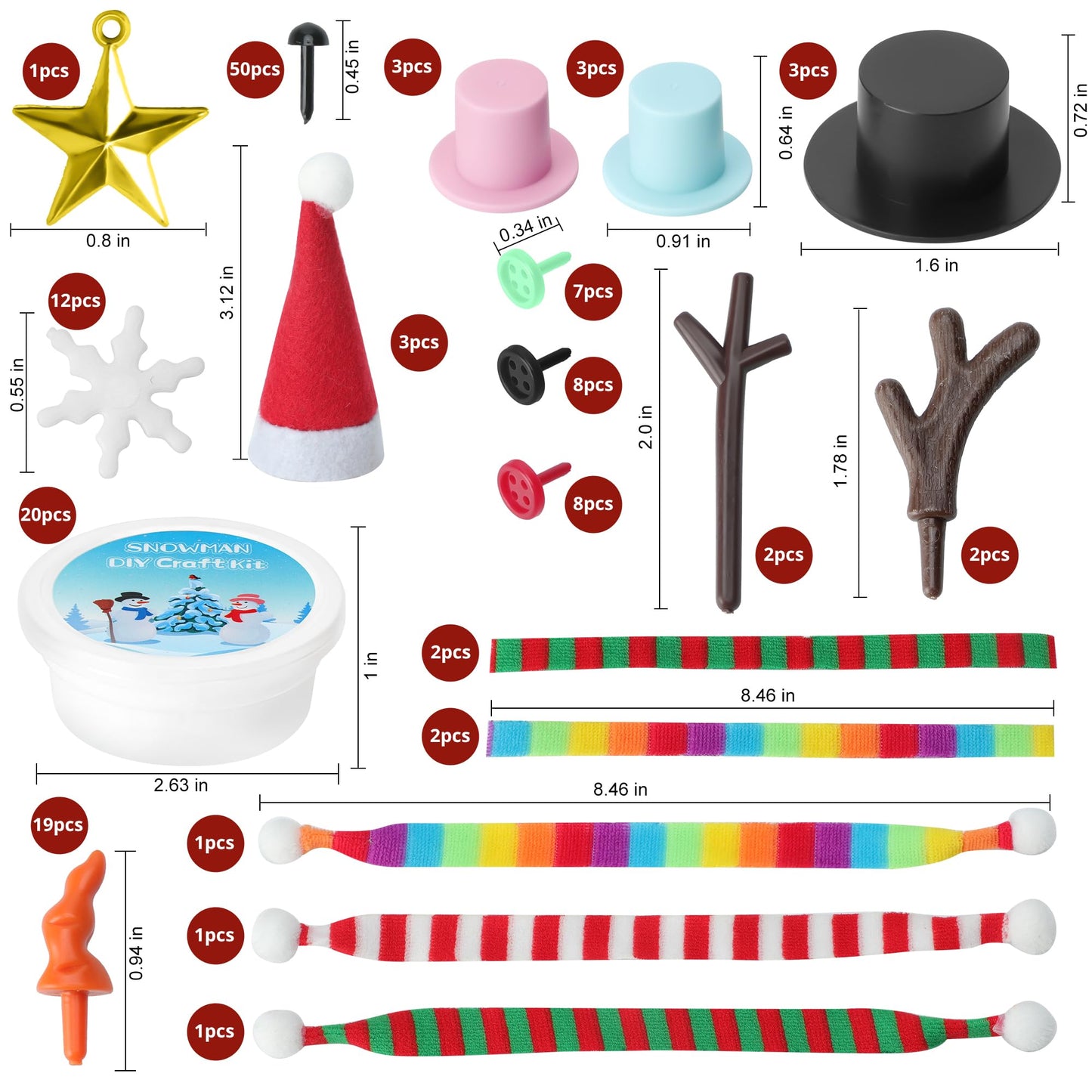 ARTPAR 20 Pack Modeling Clay DIY Snowman Kit,Air Dry Clay Snowman Crafts for Kids,Christmas Stocking Stuffers for Kids,Christmas Crafts Xmas Gift