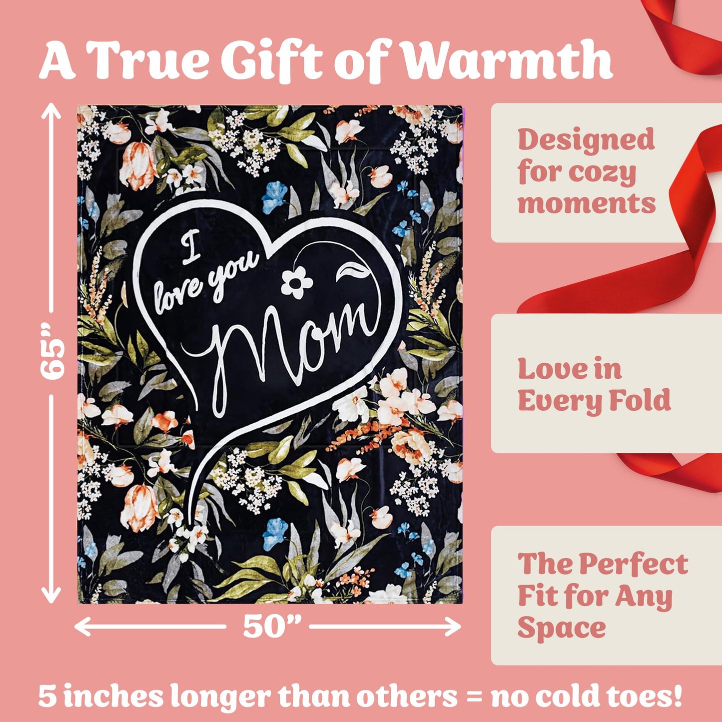 Birthday Gifts for Mom from Daughter-Soft Floral Blanket with Meaningful Words, Sentimental Gift for Women, Cozy Fleece Throw for Mom’s Birthday or Special Occasions