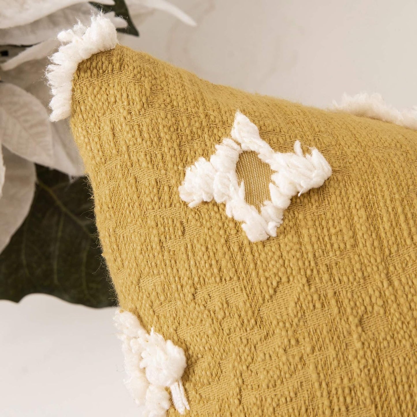 MIULEE Set of 2 Decorative Throw Pillow Covers Rhombic Jacquard Pillowcase Soft Square Cushion Case for Summer Spring Couch Sofa Bed Bedroom Car Living Room 18x18 Inch Yellow