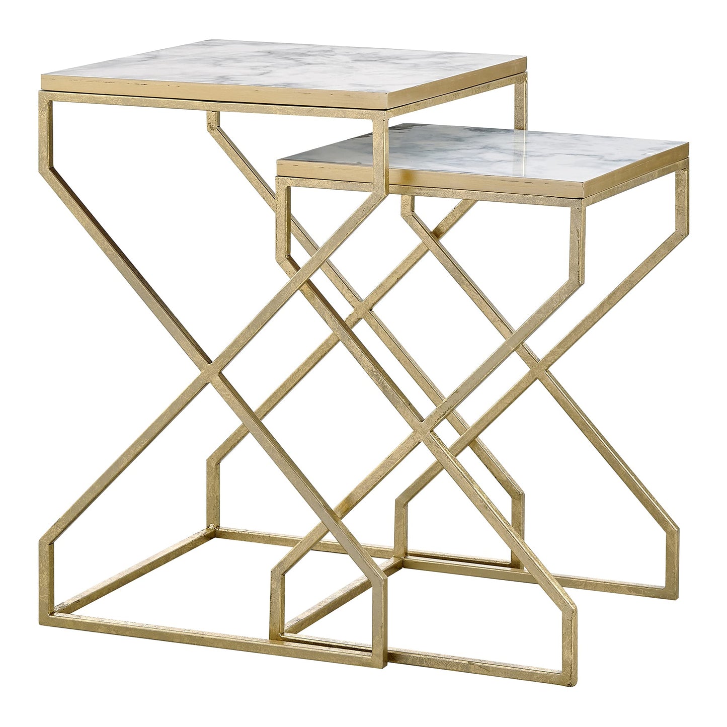 FirsTime & Co. Gold Mackenzie Marbleized Nesting End Table 2-Piece Set, Side Table, Night Stand, Metal and Wood, 15.75 x 15.75 x 23.75 inches