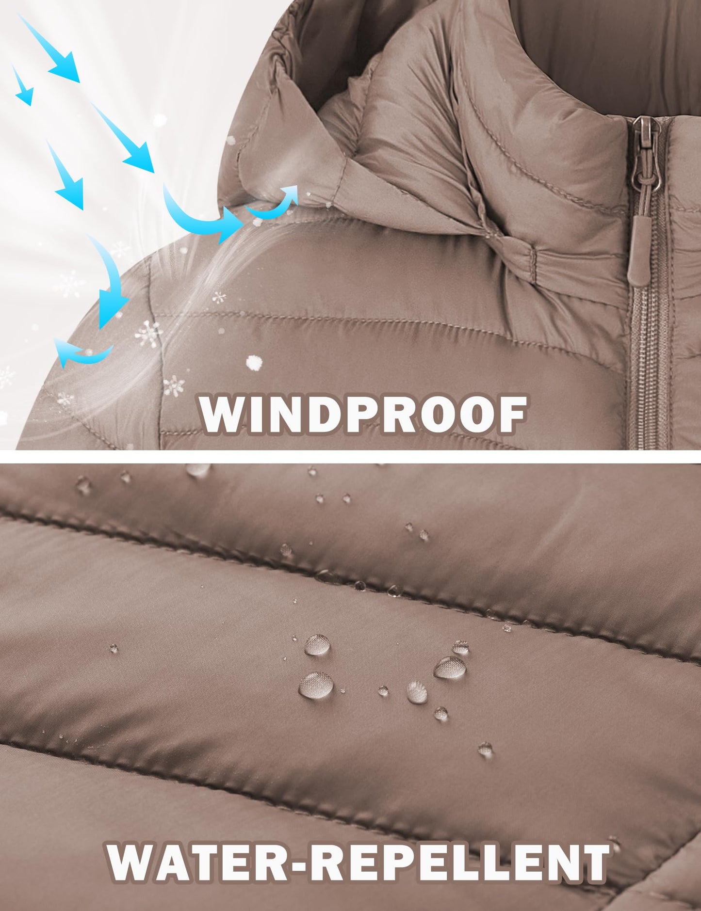 ROYAL MATRIX Women's Packable Puffer Jacket - Lightweight Winter Warm Long Quilted Puffer Coat with Detachable Hood (Khaki, XXL)