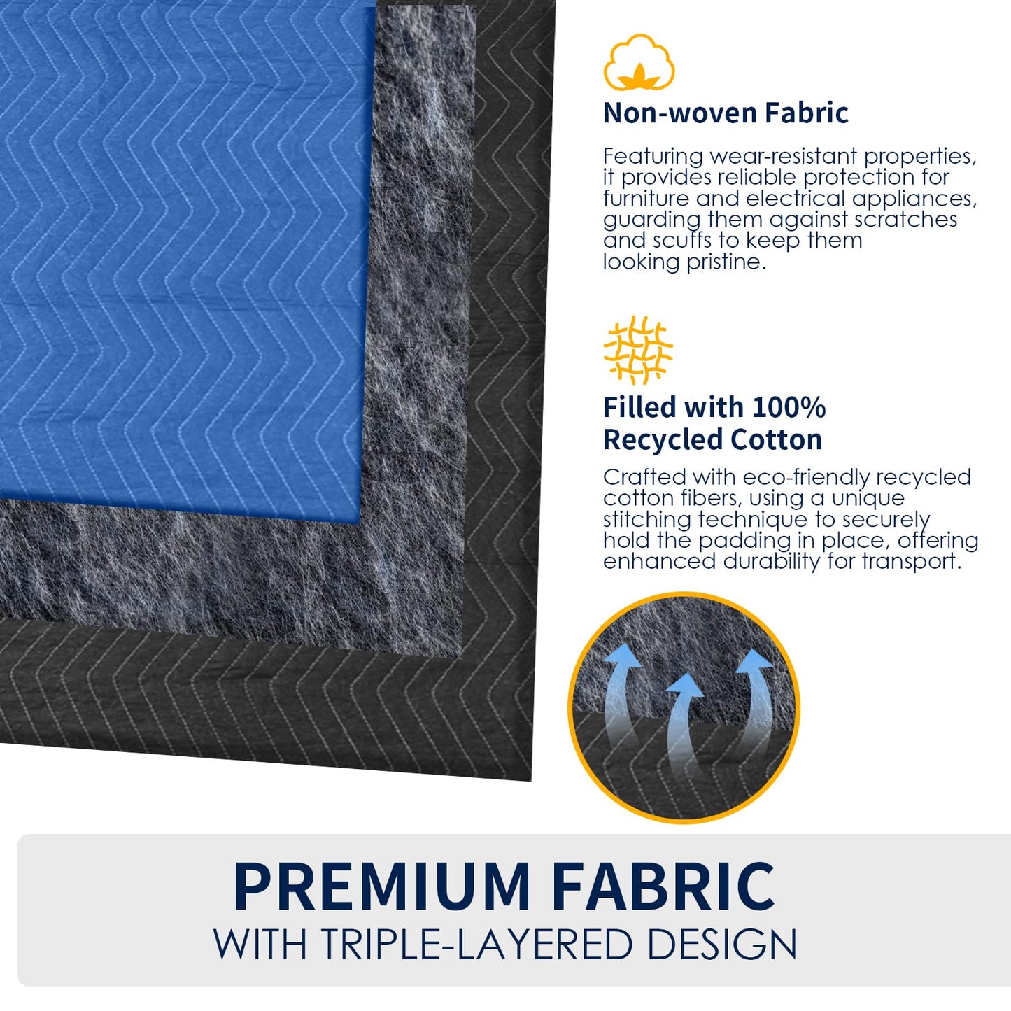 Diamond UP 12 Moving Blankets, Extra Large Moving Blanket for Furniture, Professional Quilted Furniture Shipping and Storage Pads, 80" x 72", Blue and Black(12 Packs)