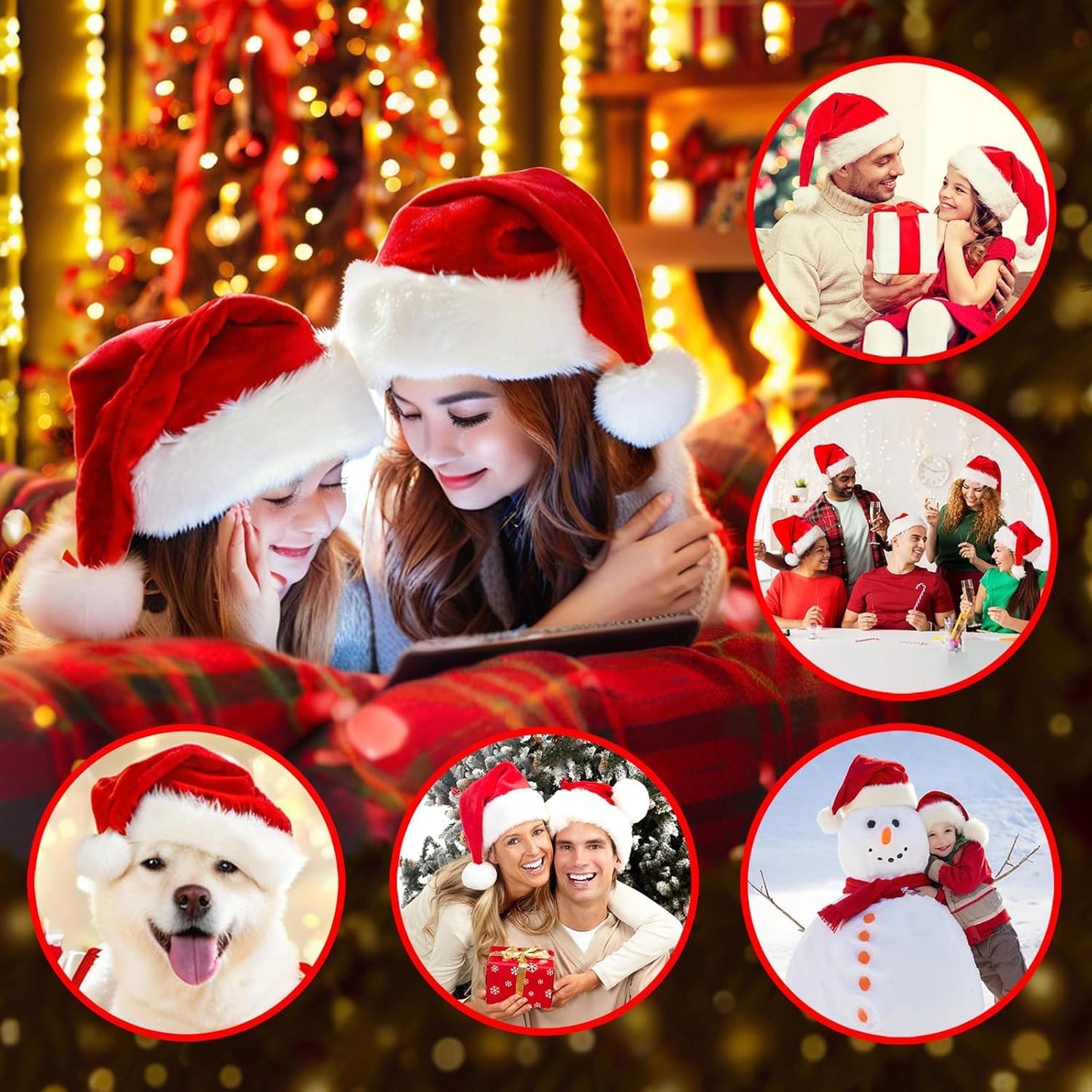 OGAJO Christmas Hat for Adults Santa Hats Unisex Red Velvet Extra Thicken Holiday Headwear Xmas Hat for Festive New Year Party (2 Pack)