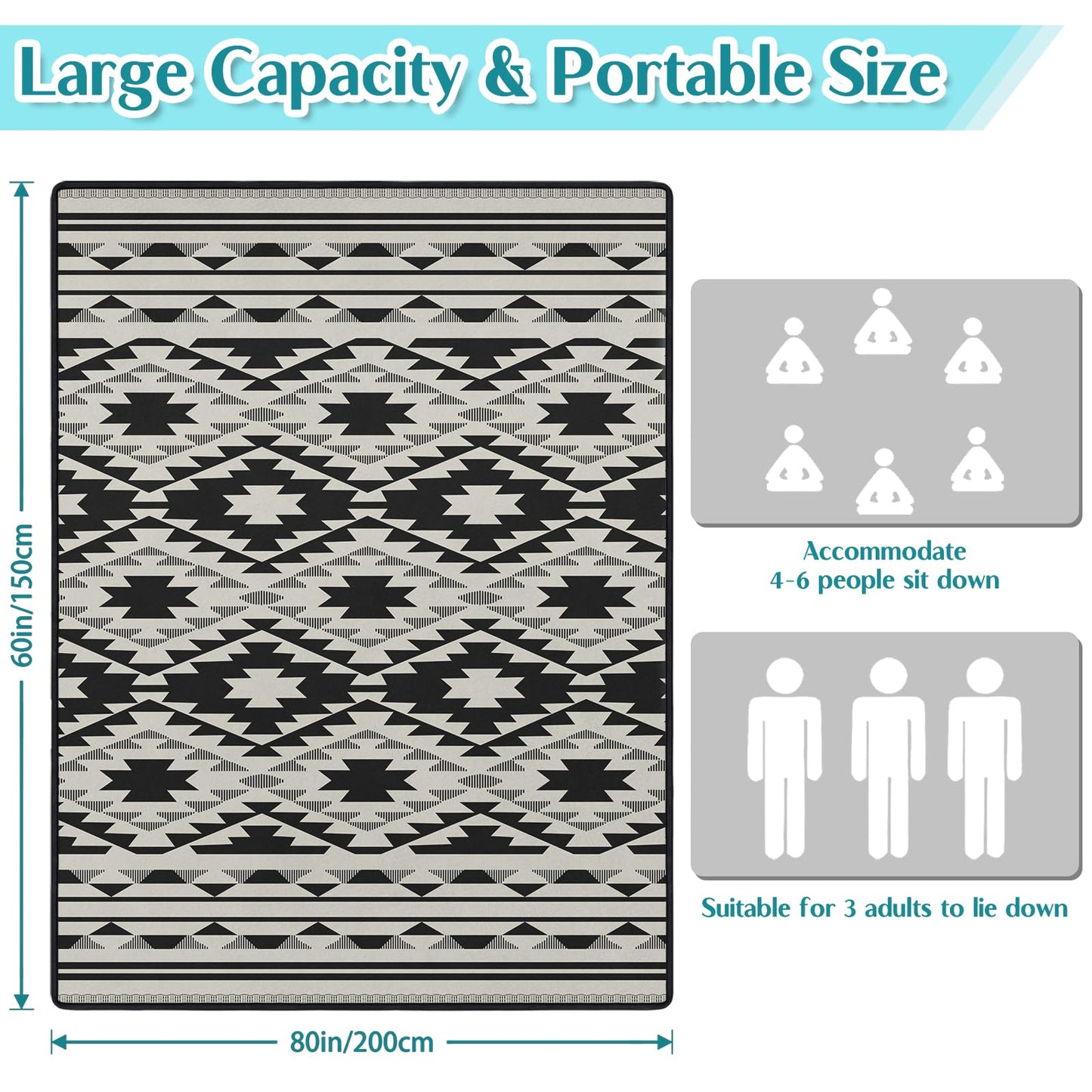 awufncksn Boho Picnic Blankets Waterproof Foldable, 60″X80″ Thick Three Layer Picnic Mat Tribal Outdoor Blanket for Grass, Beach Blanket Sandproof Picnic Accessories for Camping Party Park Patio