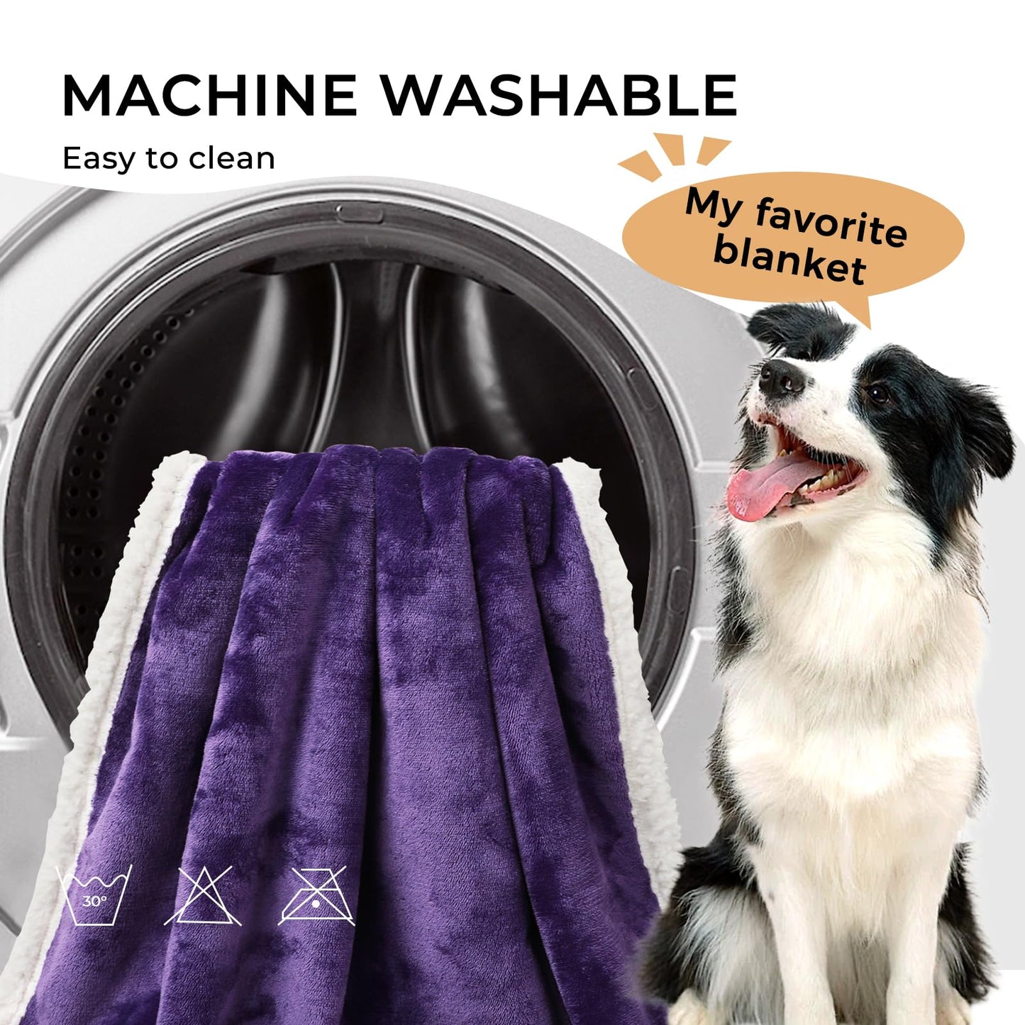 Luciphia Waterproof Dog Blanket for Large Dogs Small Pet Cat Blankets for Couch Bed Liquid Proof Furniture Protector Washable Soft Sherpa Fleece Puppy Reversible Cover Purple White Medium（57" x 40"）