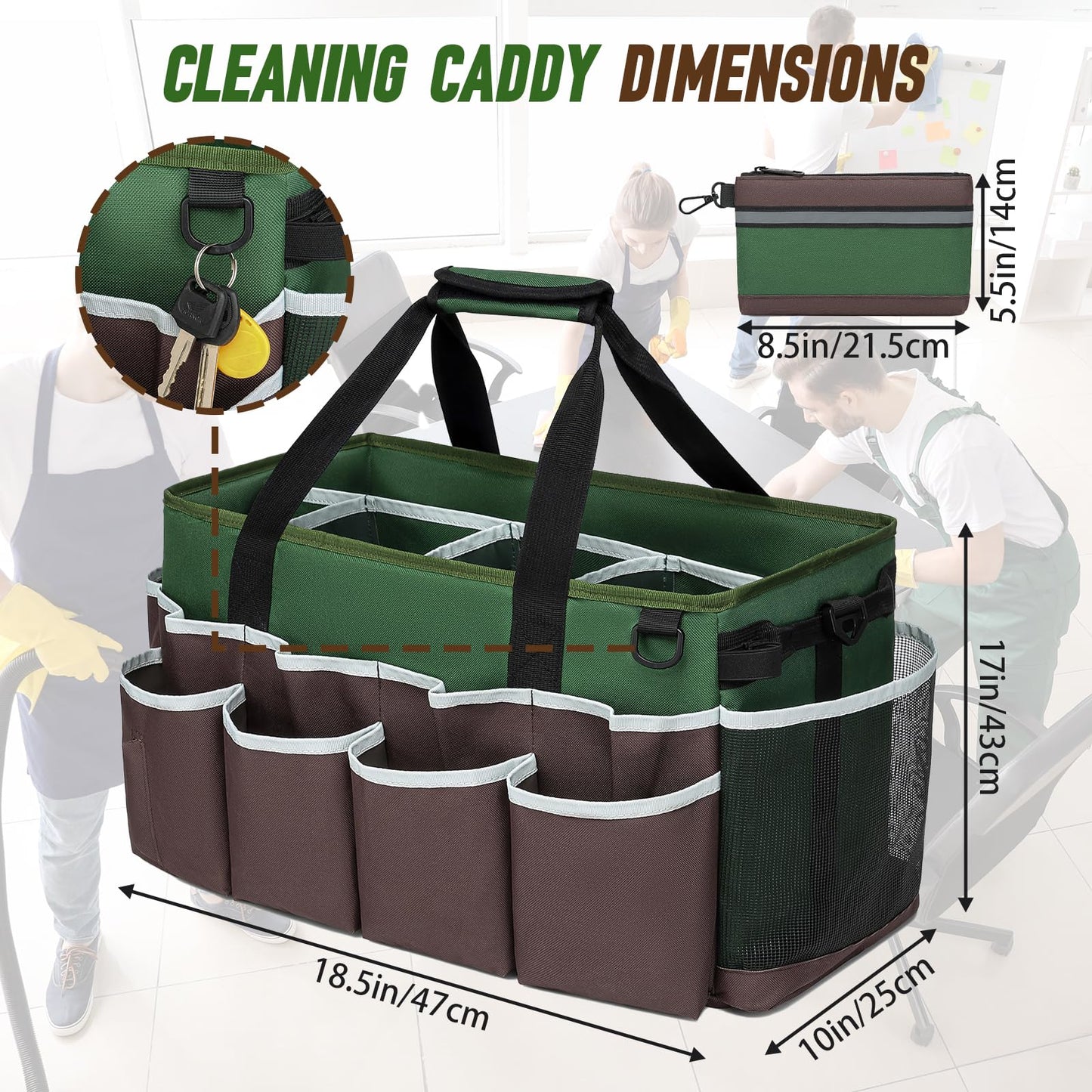 RUCYEN Large Wearable Cleaning Caddy Bag,Cleaning Supplies Organizer with Handles Shoulder Strap for Cleaning Tools Storage, Cleaning Caddy with 4 Foldable Dividers,Cleaning Bags for Housekeepers