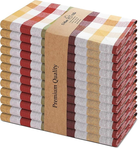 Urban Villa Harvest Cloth Dinner Napkin Set of 6 20x20 inches Fall Checks 100% Cotton Highly Absorbent Durable Reusable Washable Ideal for Farmhouse Thanksgiving Fall Everyday Use Table Napkins