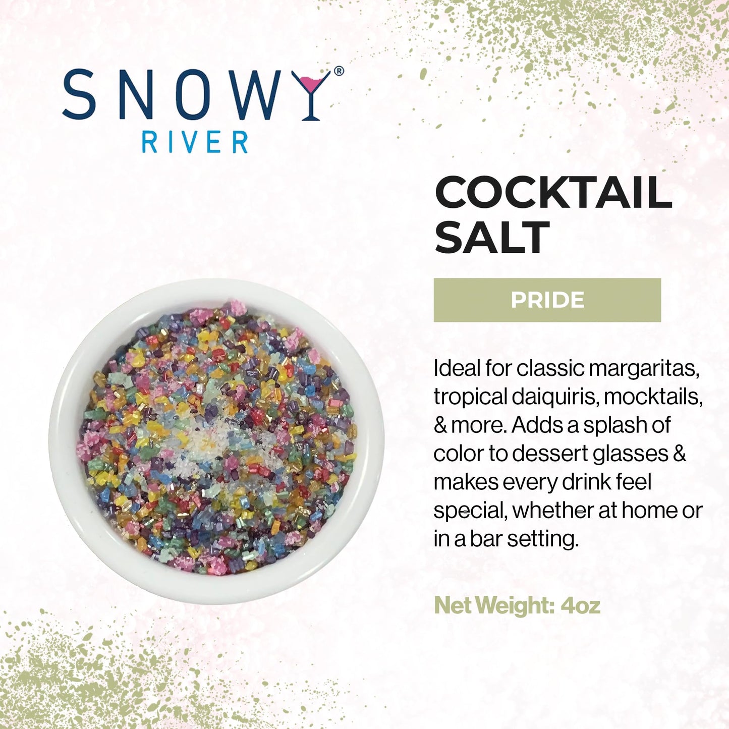 Snowy River Cocktail Salt Pride Rainbow Blend - All Natural Rimming Salt for Margaritas & Cocktails with Sweet & Savory Overtones (4oz Bag)