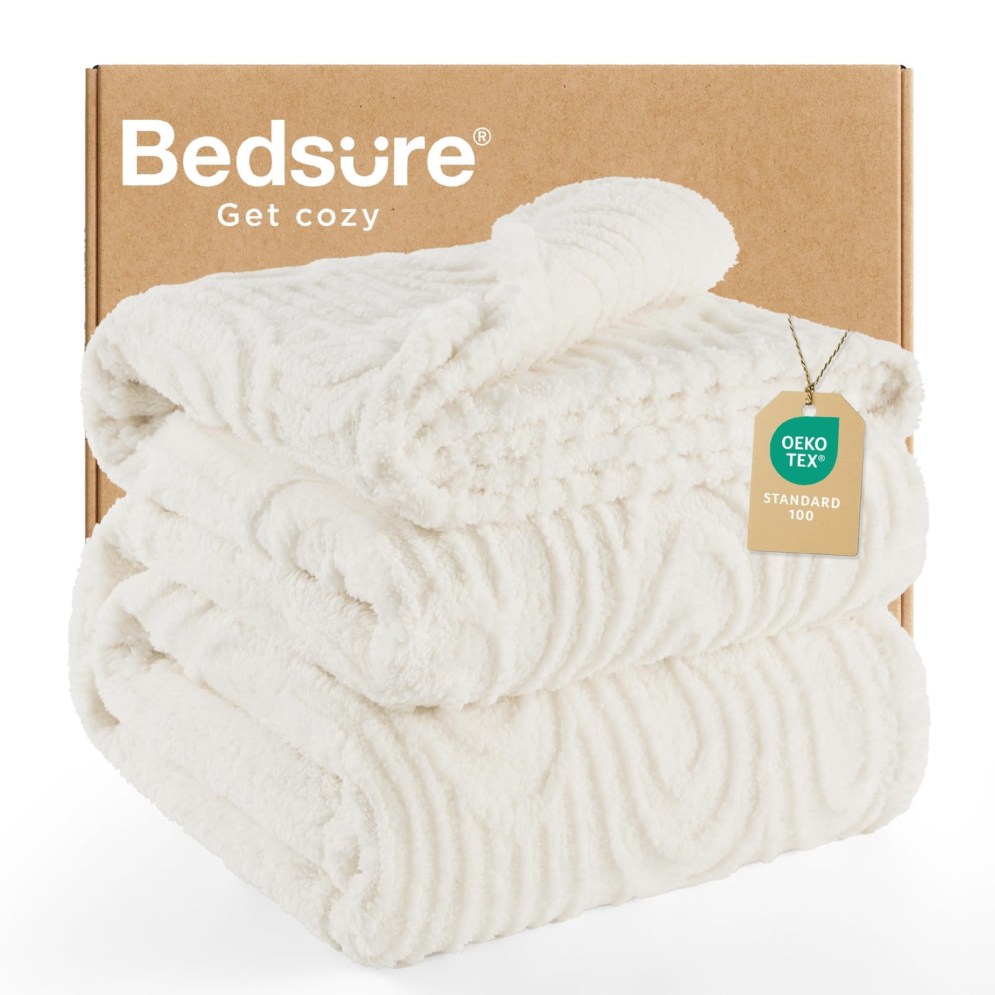 Bedsure Fleece Blanket Queen Size for Bed - Super Soft & Cozy, Fluffy Blankets for Women & Girls, Ideal for Sofa & Couch, White, 90x90 Inches