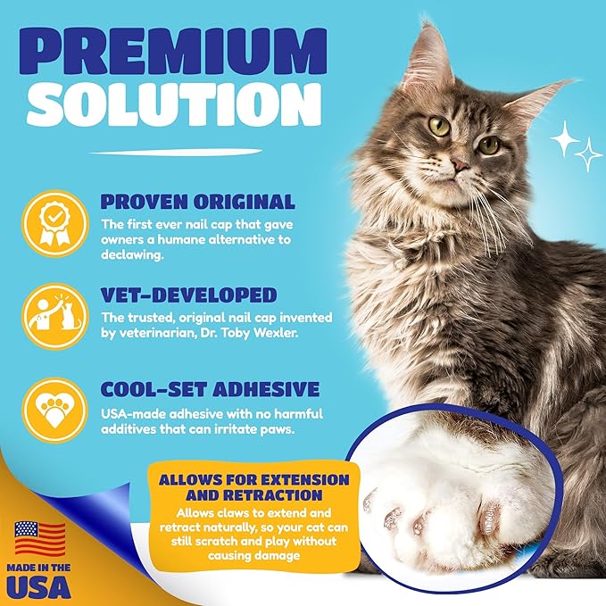 Soft Claws Cat Nail Caps for Large Cats – (Red, Blue & Gold, 40 Caps) - Made in USA - Veterinarian-Developed | Protects Furniture & Skin - Easy to Apply, Long-Lasting Anti-Scratch Soft Cat Claw Covers