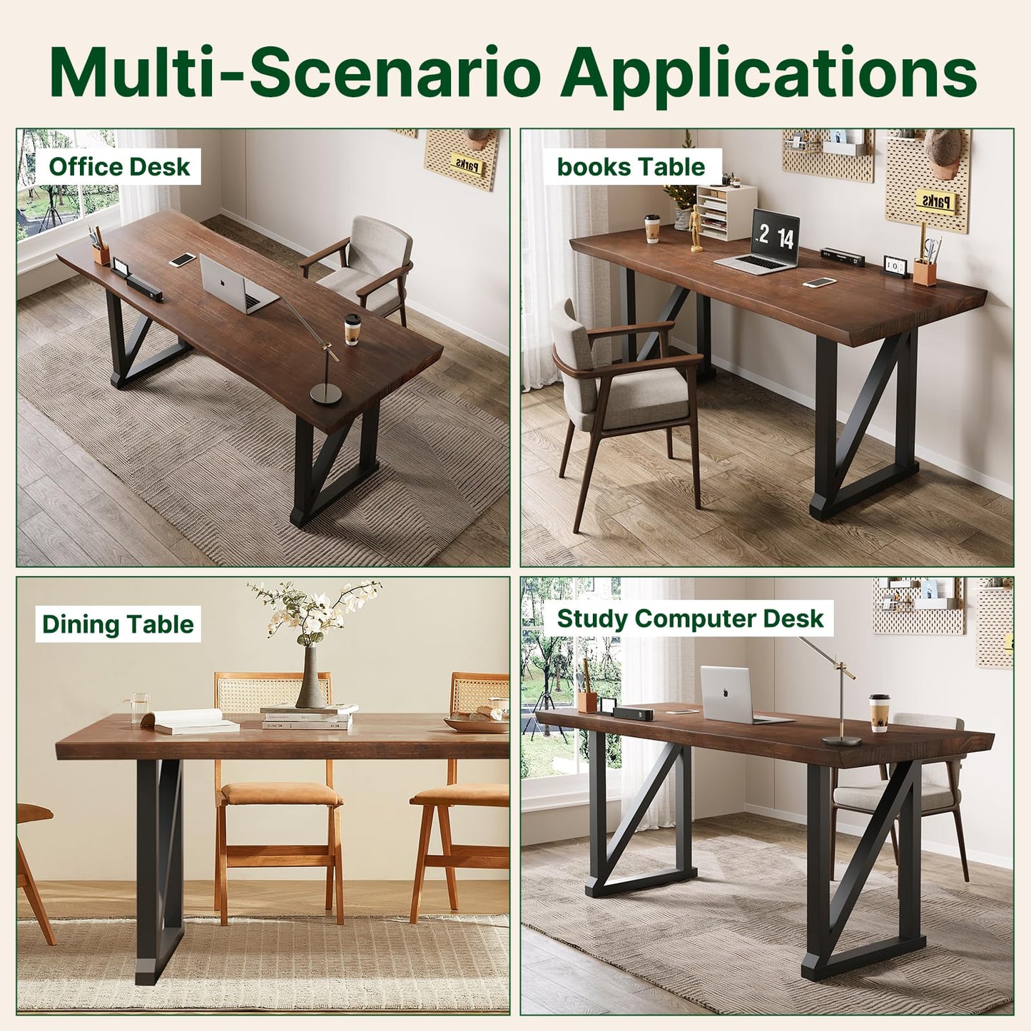 jmzx store Solid Wood Rustic Style 55-inch Computer Desk - Large Office Desk for Home Office, Modern and Simple Design, Ideal for Study, Writing, Dining