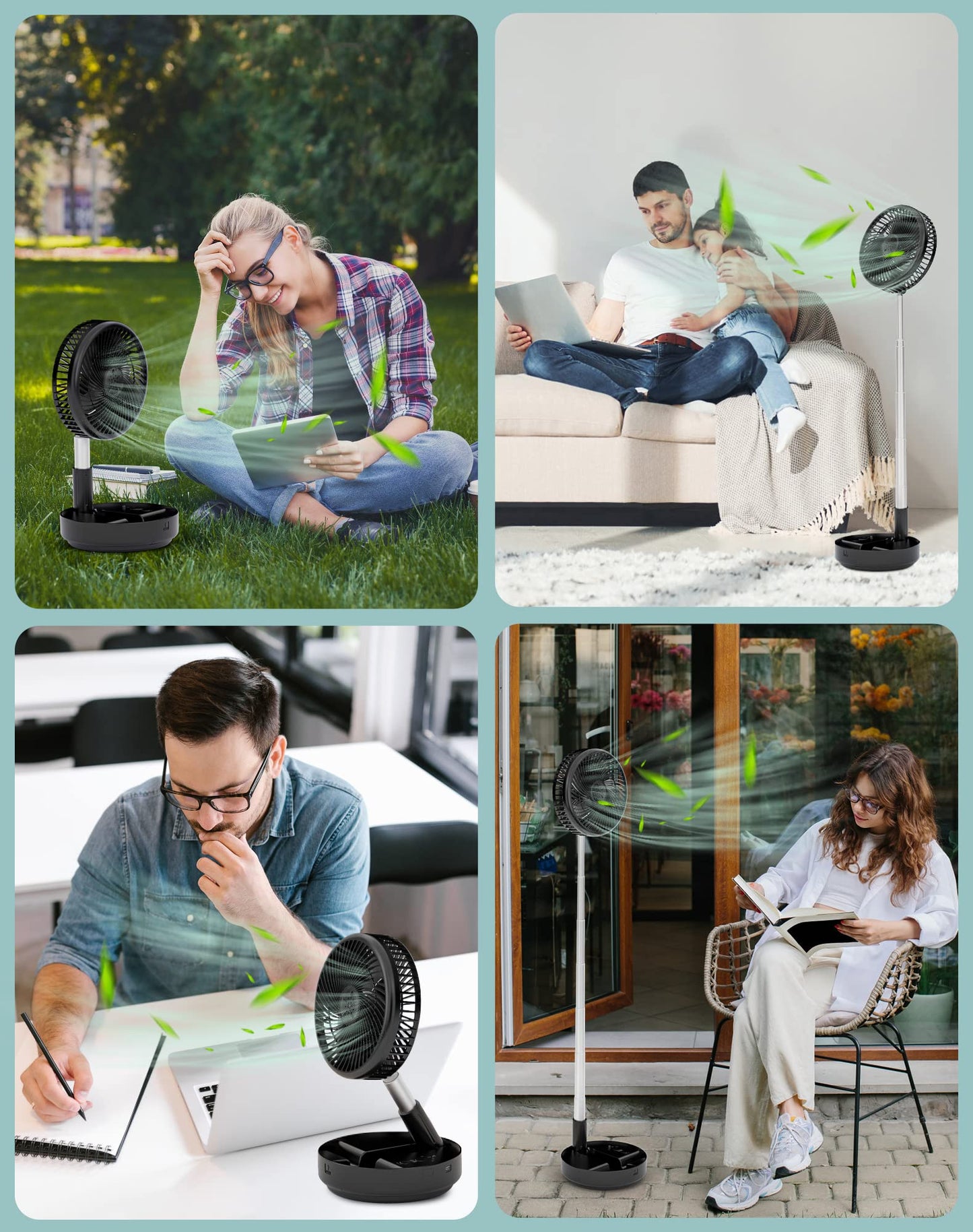 Primevolve Portable Oscillating Standing Fan,Rechargeable Battery Operated USB Floor Table Desk Fan with Remote, Bedroom Camping Travel Fans Black 7.7"